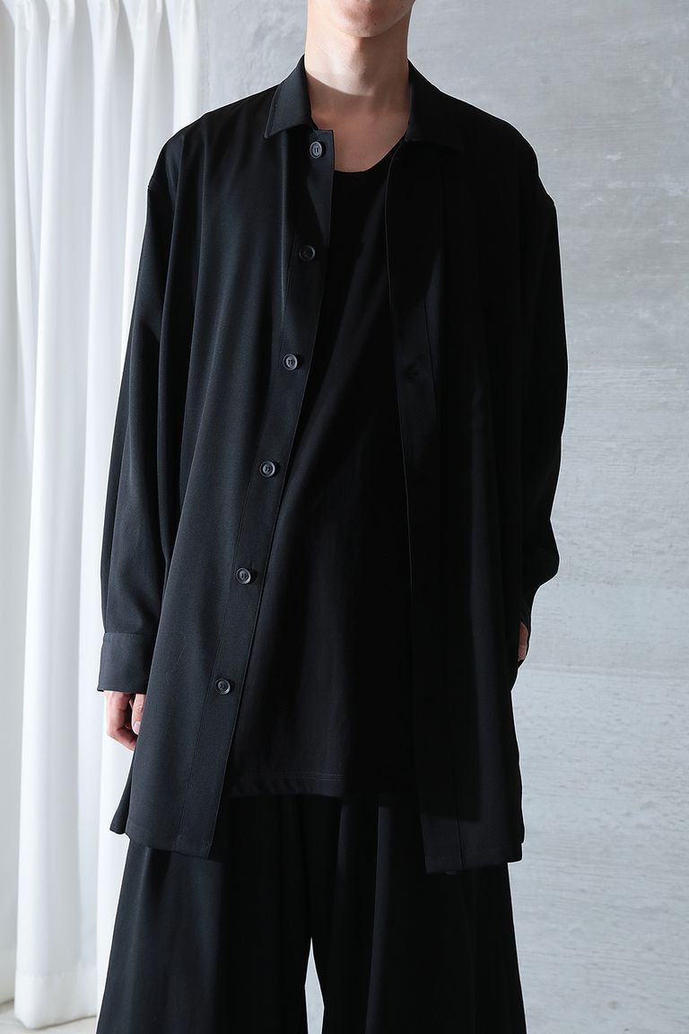 18SS Yohji yamamoto POUR HOMME 長袖シャツ Yohji Yamamoto Pour Homme SS18 GABARDINE OPEN COLLAR BLOUSE