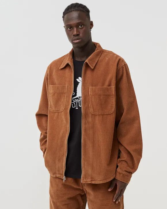 image of Stussy Wide Wale Cord Zip Shirt Copper, Men's (Size Large)
