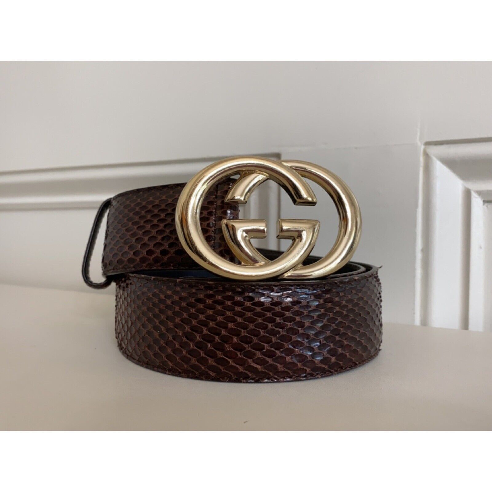 Gucci Gucci Maroon Python Leather Gold Interlocking G Buckle 