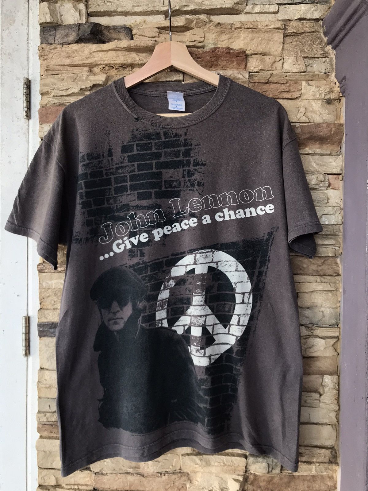 image of Band Tees x John Lennon Vintage John Lennon Give Peace Of Chance in Grey, Men's (Size Medium)