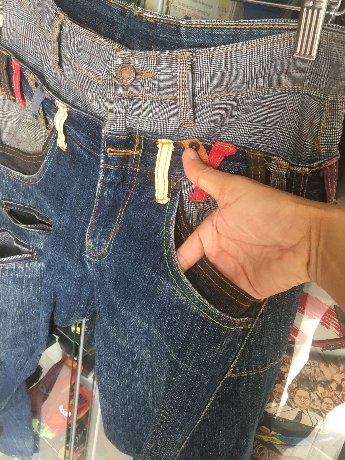 Denim Pants Designer Multipocket Double Waist Veryrare