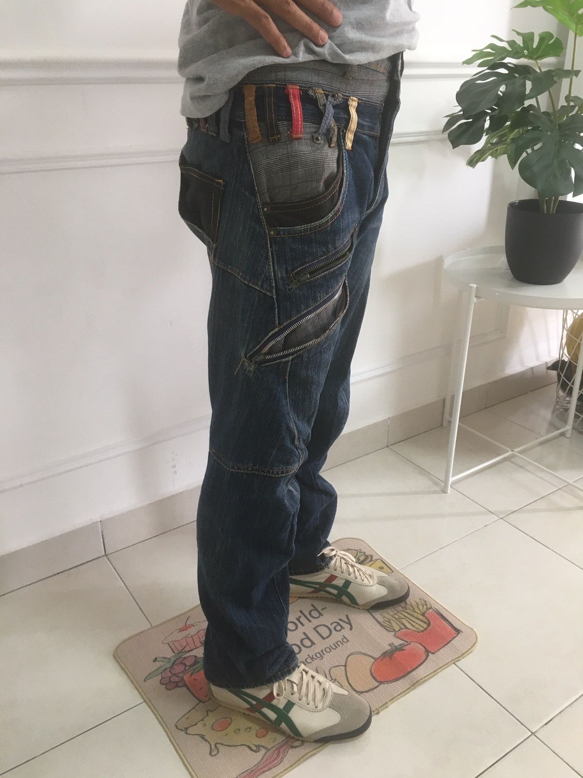 Denim Pants Designer Multipocket Double Waist Veryrare