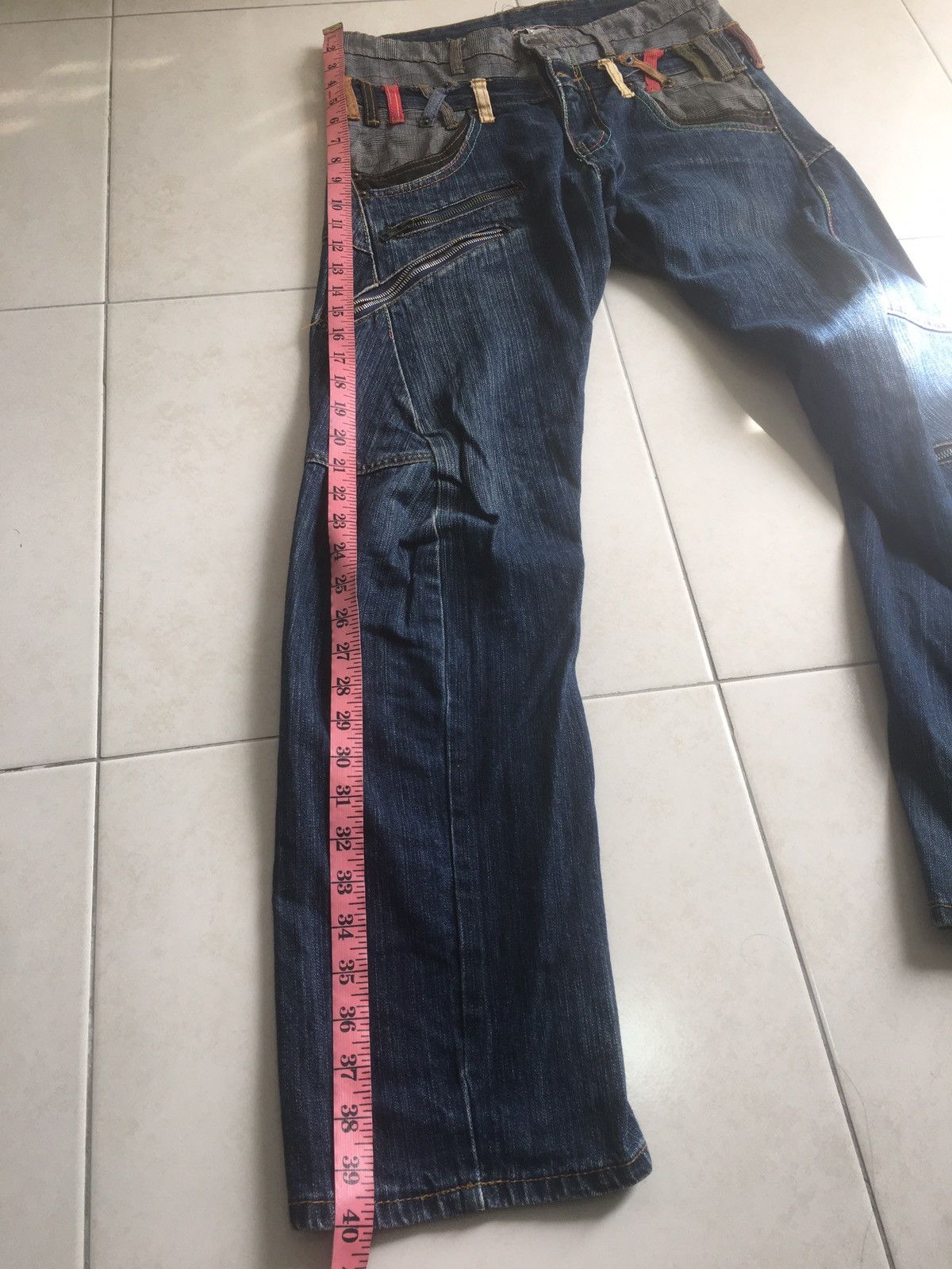 Denim Pants Designer Multipocket Double Waist Veryrare