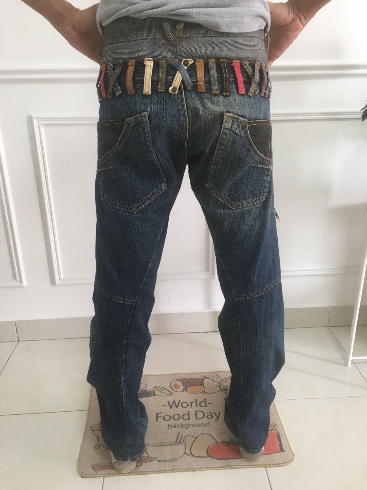 Denim Pants Designer Multipocket Double Waist Veryrare