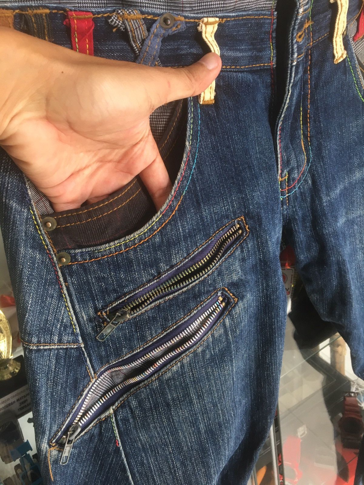 Denim Pants Designer Multipocket Double Waist Veryrare