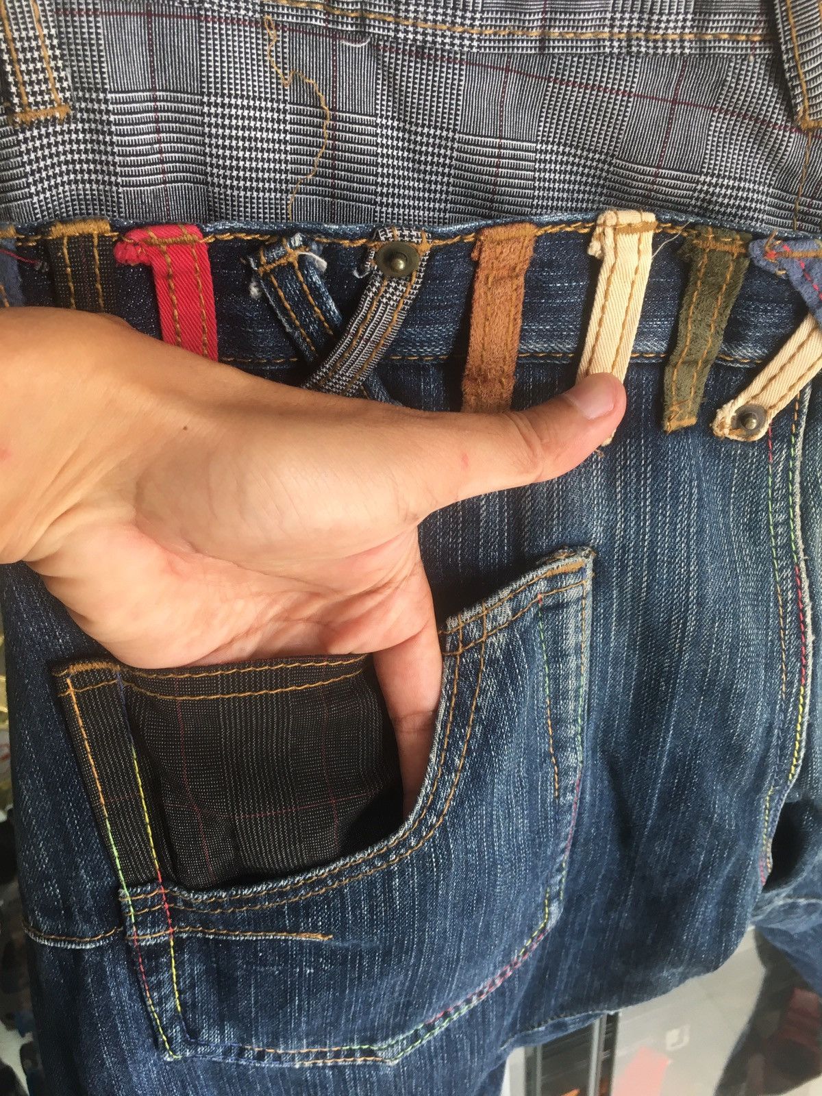 Denim Pants Designer Multipocket Double Waist Veryrare