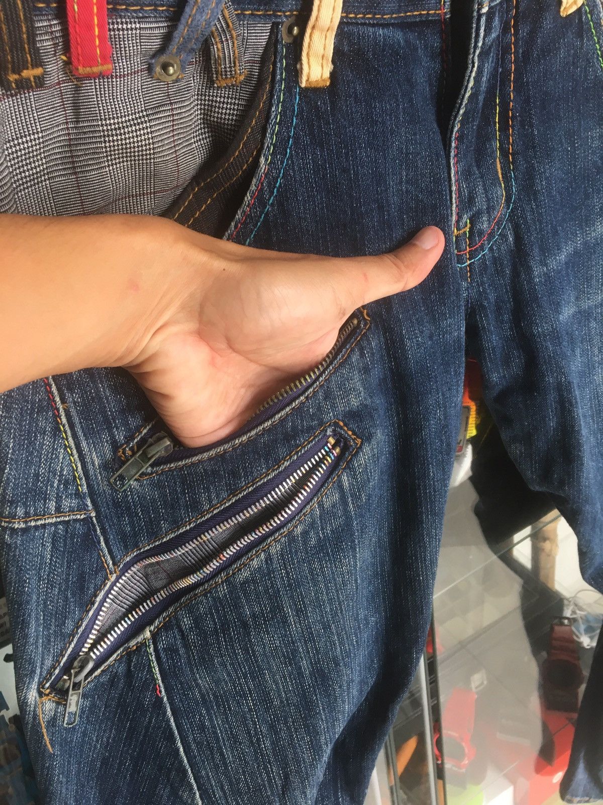 Denim Pants Designer Multipocket Double Waist Veryrare