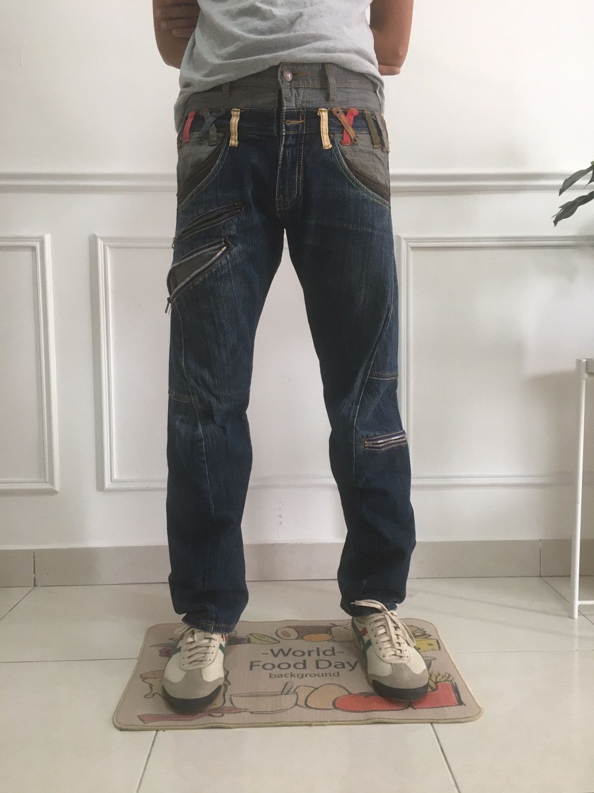 Denim Pants Designer Multipocket Double Waist Veryrare