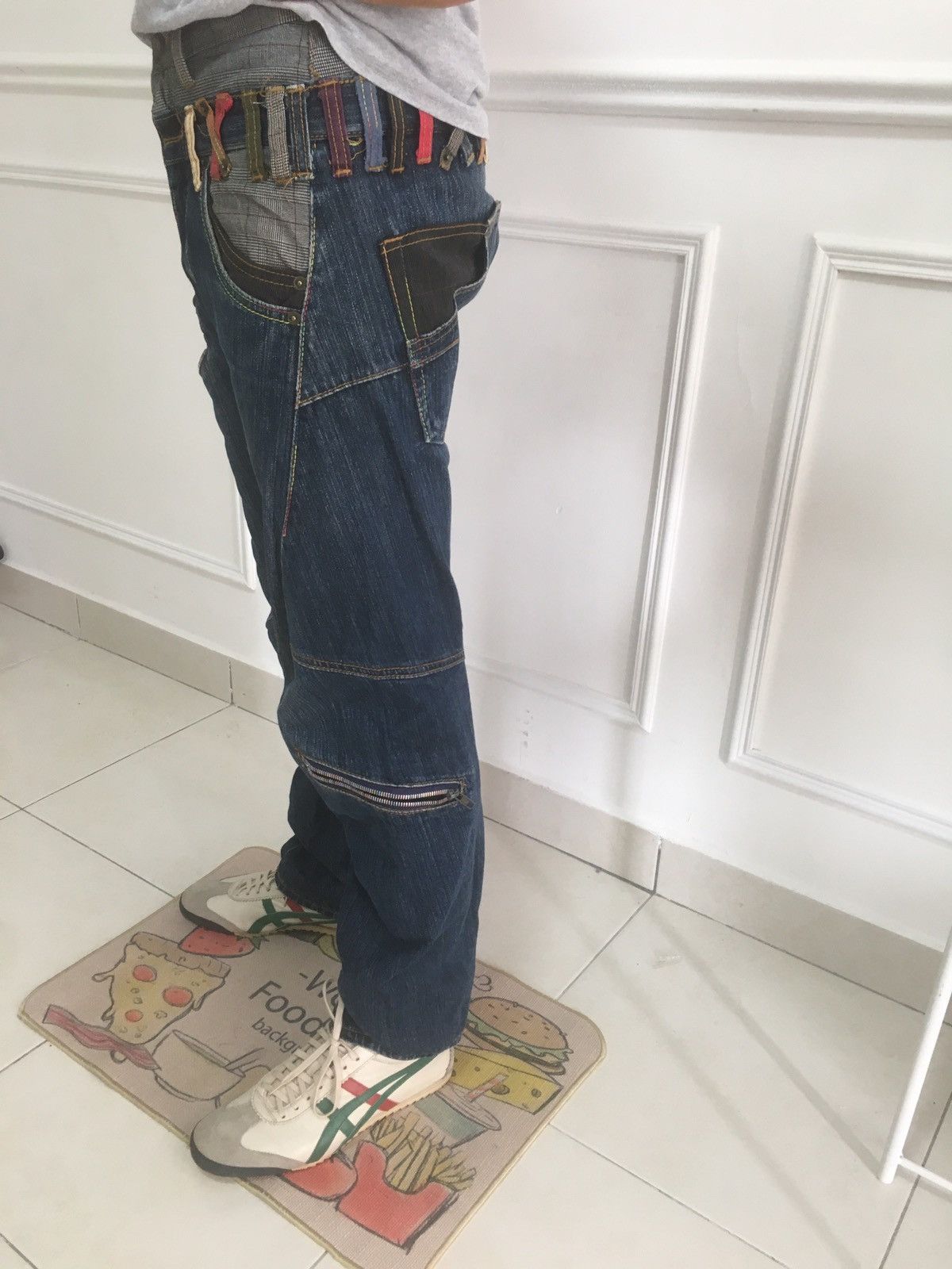 Denim Pants Designer Multipocket Double Waist Veryrare