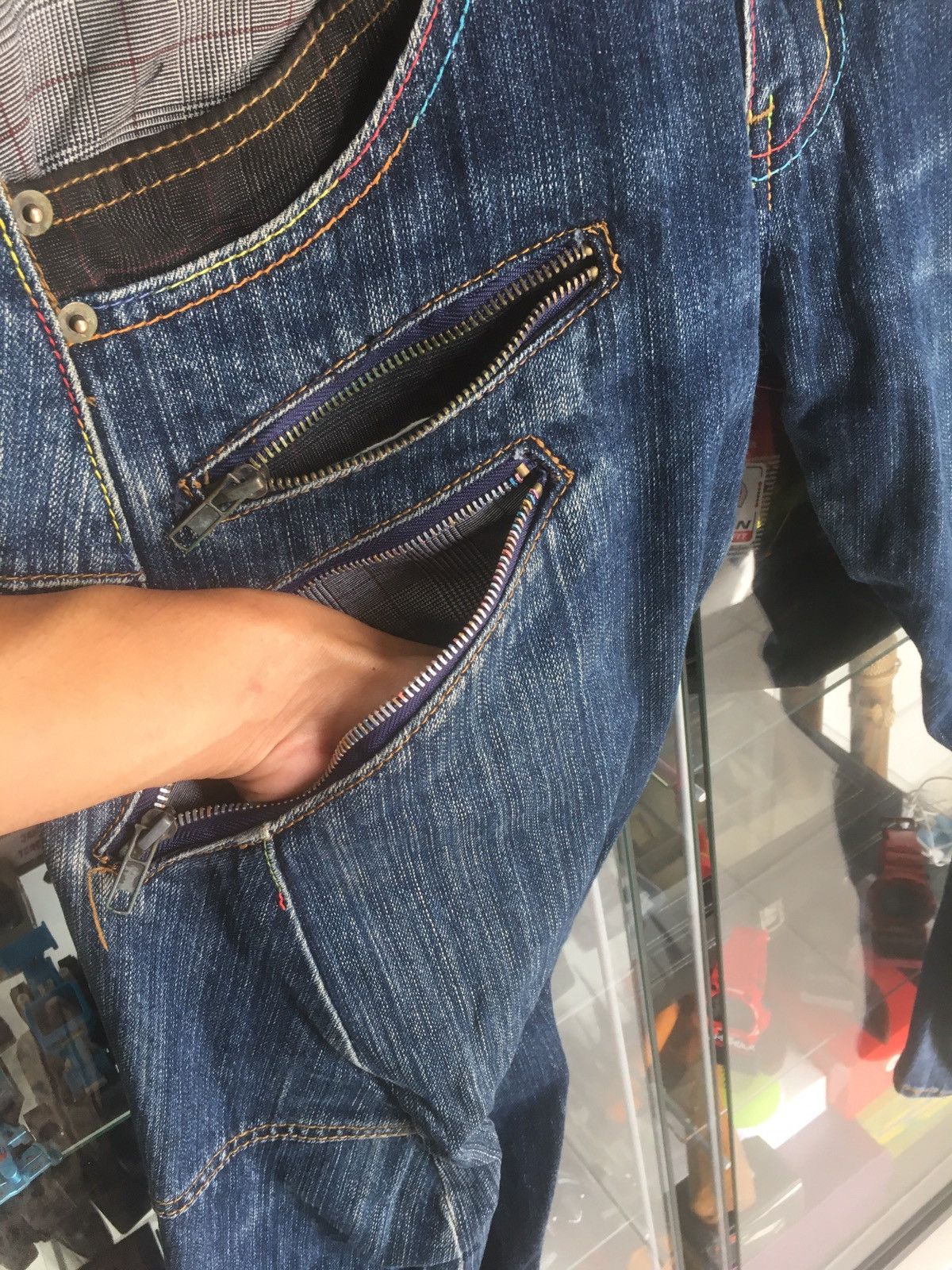 Denim Pants Designer Multipocket Double Waist Veryrare