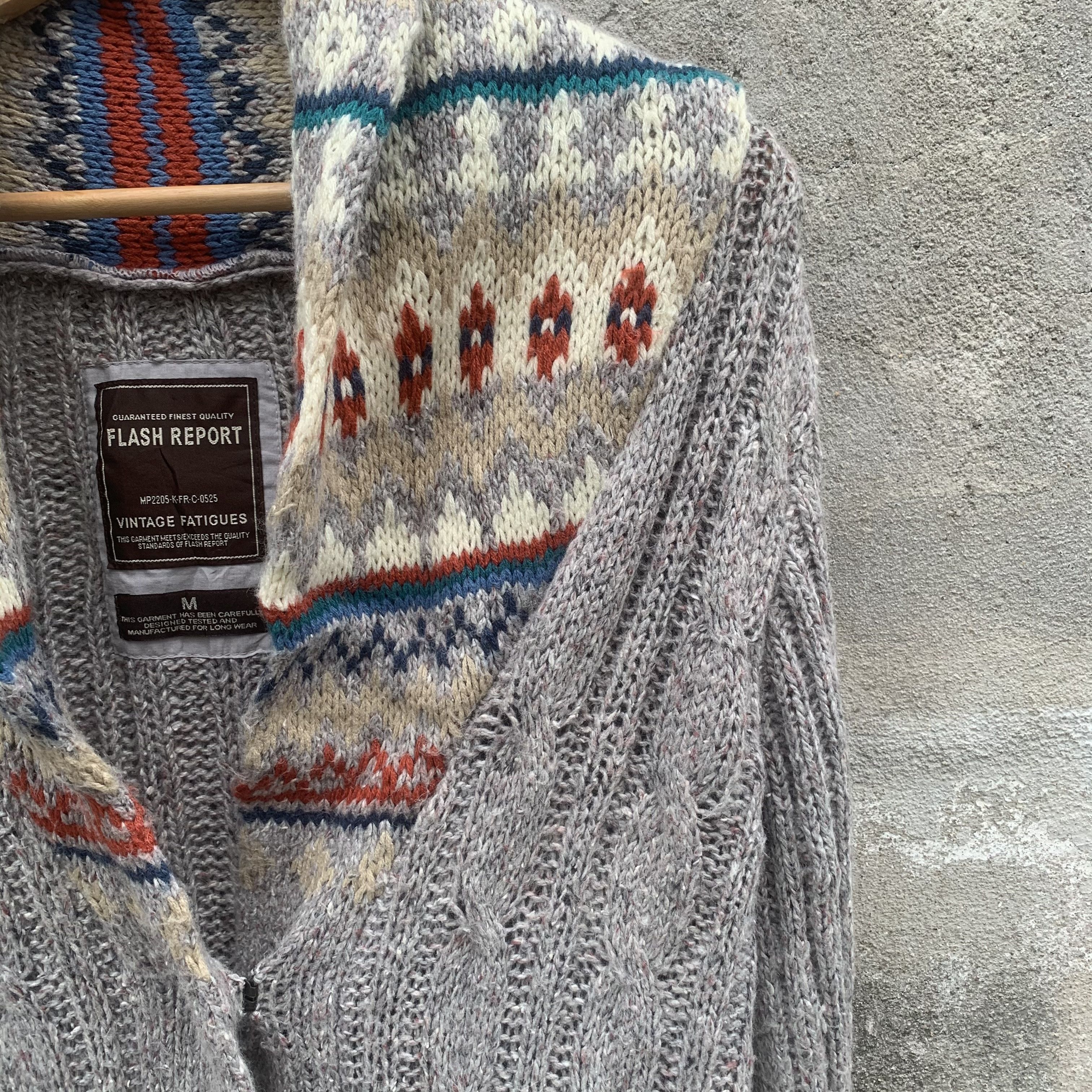 Japanese Brand FLASH REPORT Japan Icelandic Knit Cable Cardigan Sweater Size M / US 6-8 / IT 42-44 - 4 Thumbnail
