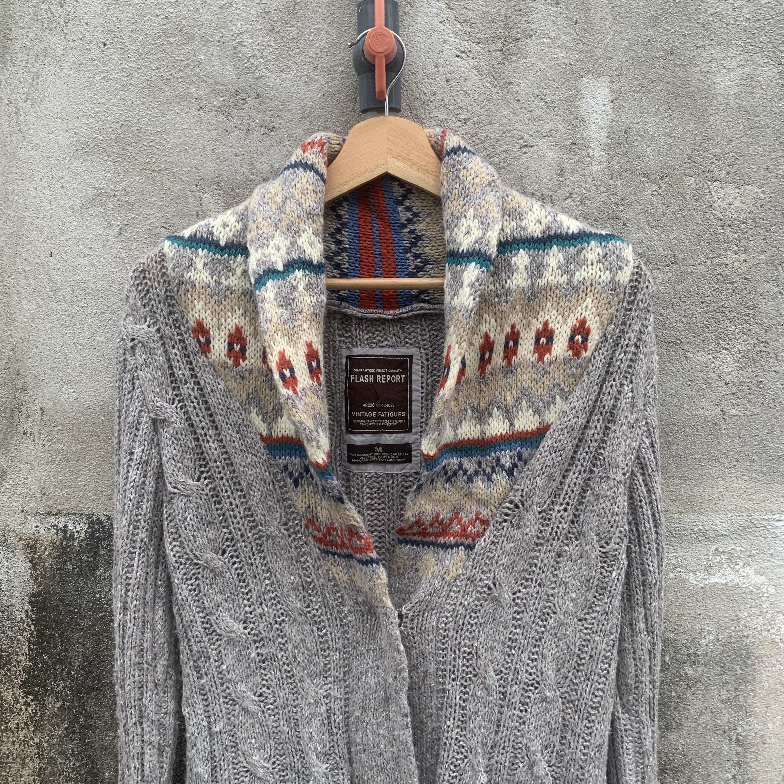 Japanese Brand FLASH REPORT Japan Icelandic Knit Cable Cardigan Sweater Size M / US 6-8 / IT 42-44 - 2 Thumbnail