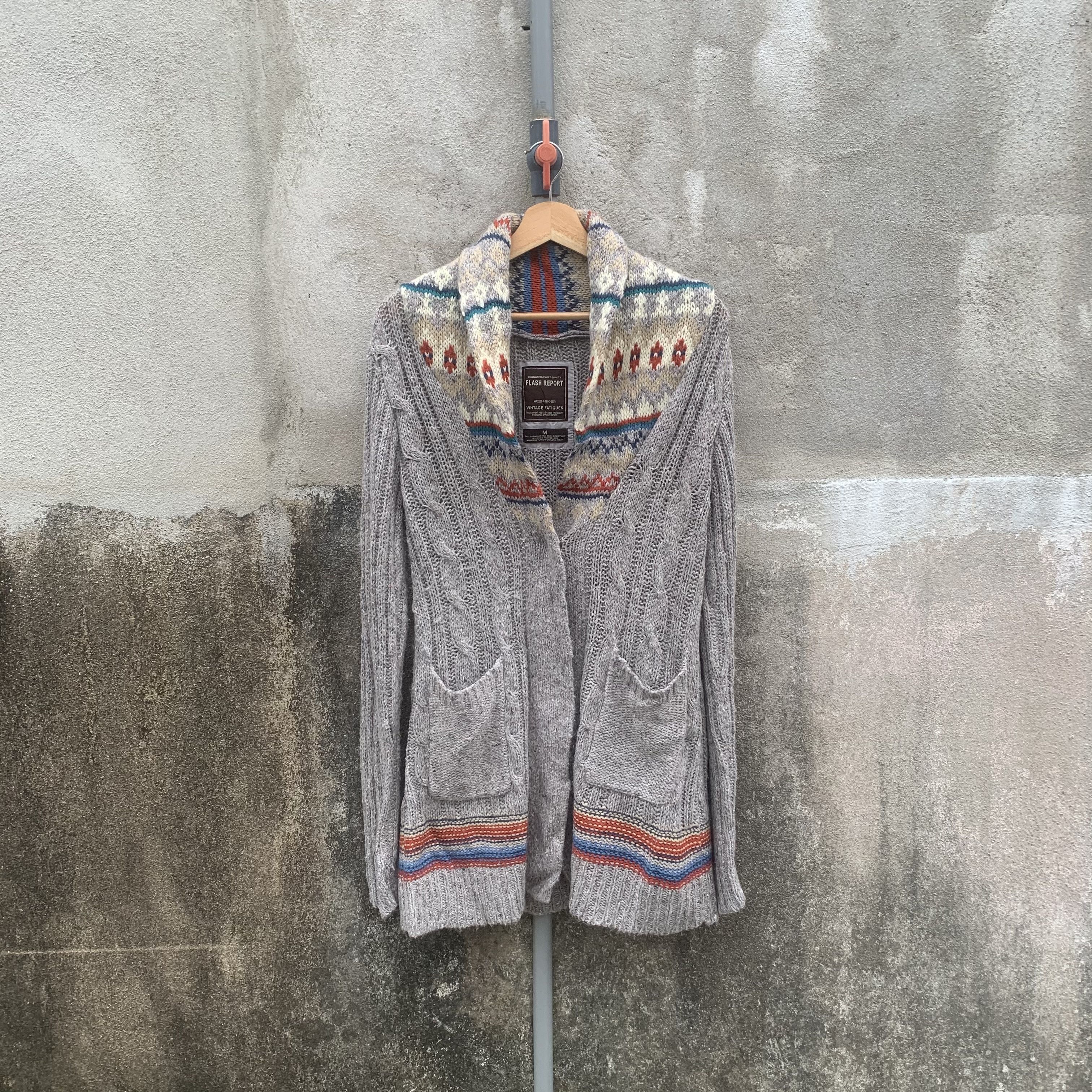 Japanese Brand FLASH REPORT Japan Icelandic Knit Cable Cardigan Sweater Size M / US 6-8 / IT 42-44 - 1 Thumbnail