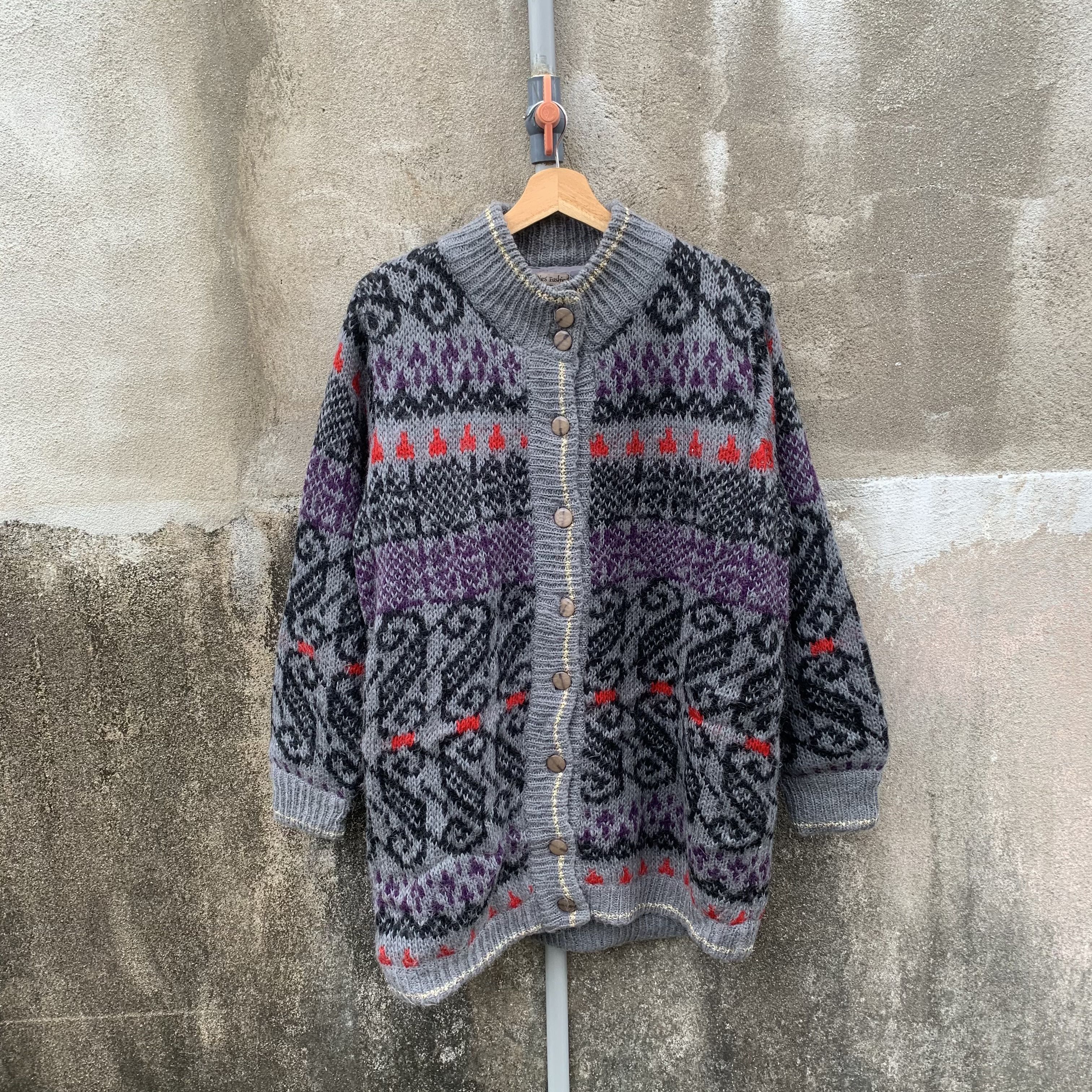 image of Coloured Cable Knit Sweater x Homespun Knitwear Ladies Fashion Mohair Full Button Cardigan Arts Swe