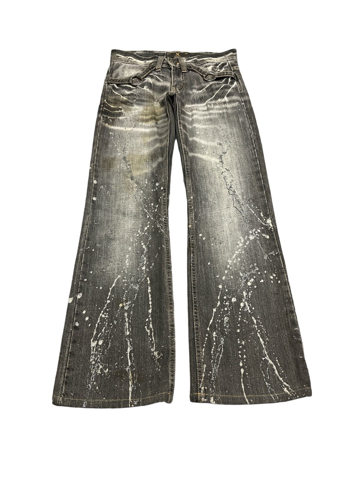 Japanese Brand FLARED💥XFRM SPLATTER DISTRESSED DENIM PANTS Size US 28 / EU 44 - 2 Thumbnail