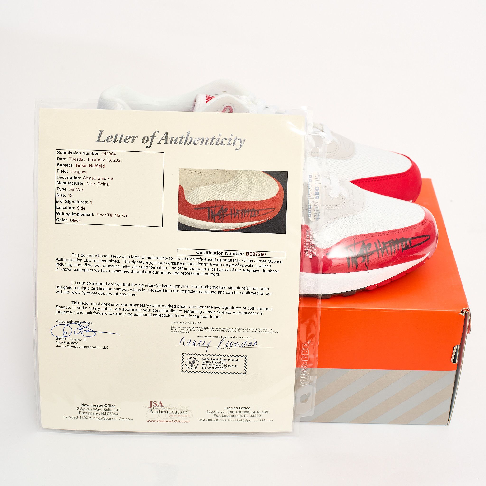 Nike Nike Air Max 1 Anniversary Red Autographed Tinker Hatfield Size US 12 / EU 45 - 2 Thumbnail