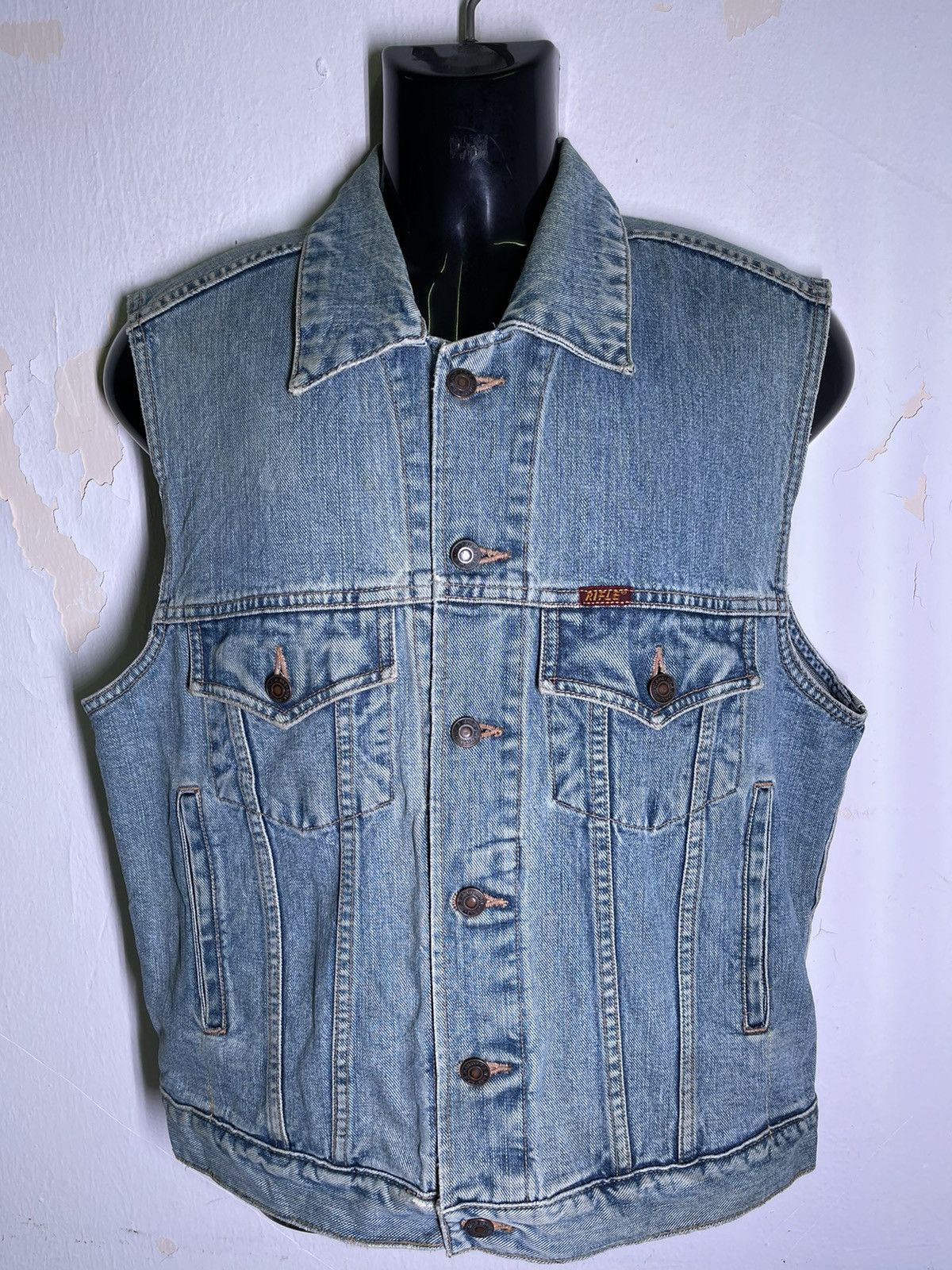 RIFLE × Vintage Rifle 80s Bike Denim Vest Size US M / EU 48-50 / 2 - 1 Thumbnail