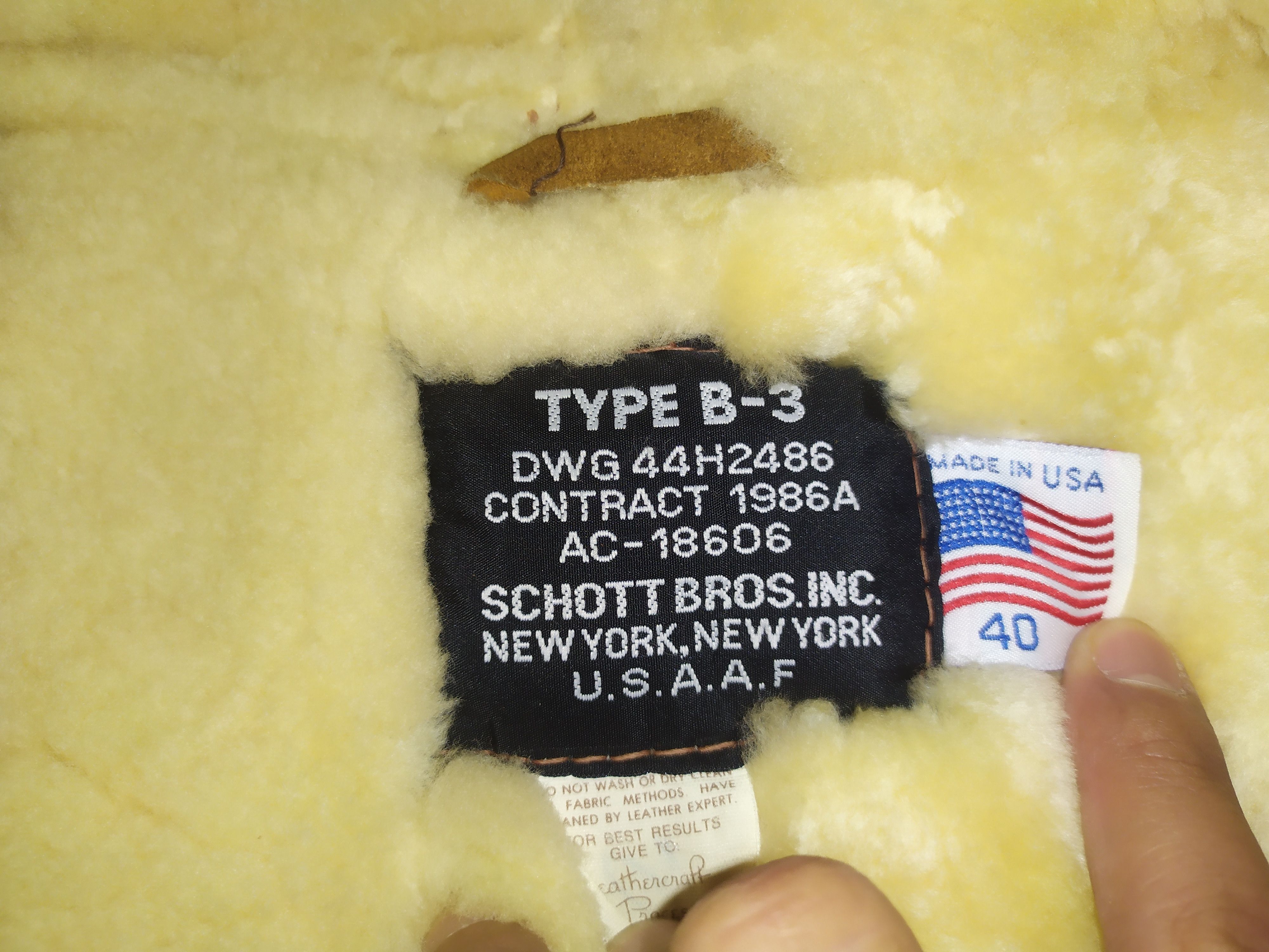 SCHOTT BROS INC LEATHER TYPE B3 U.S.A.A.F SHEEPSKIN JACKET