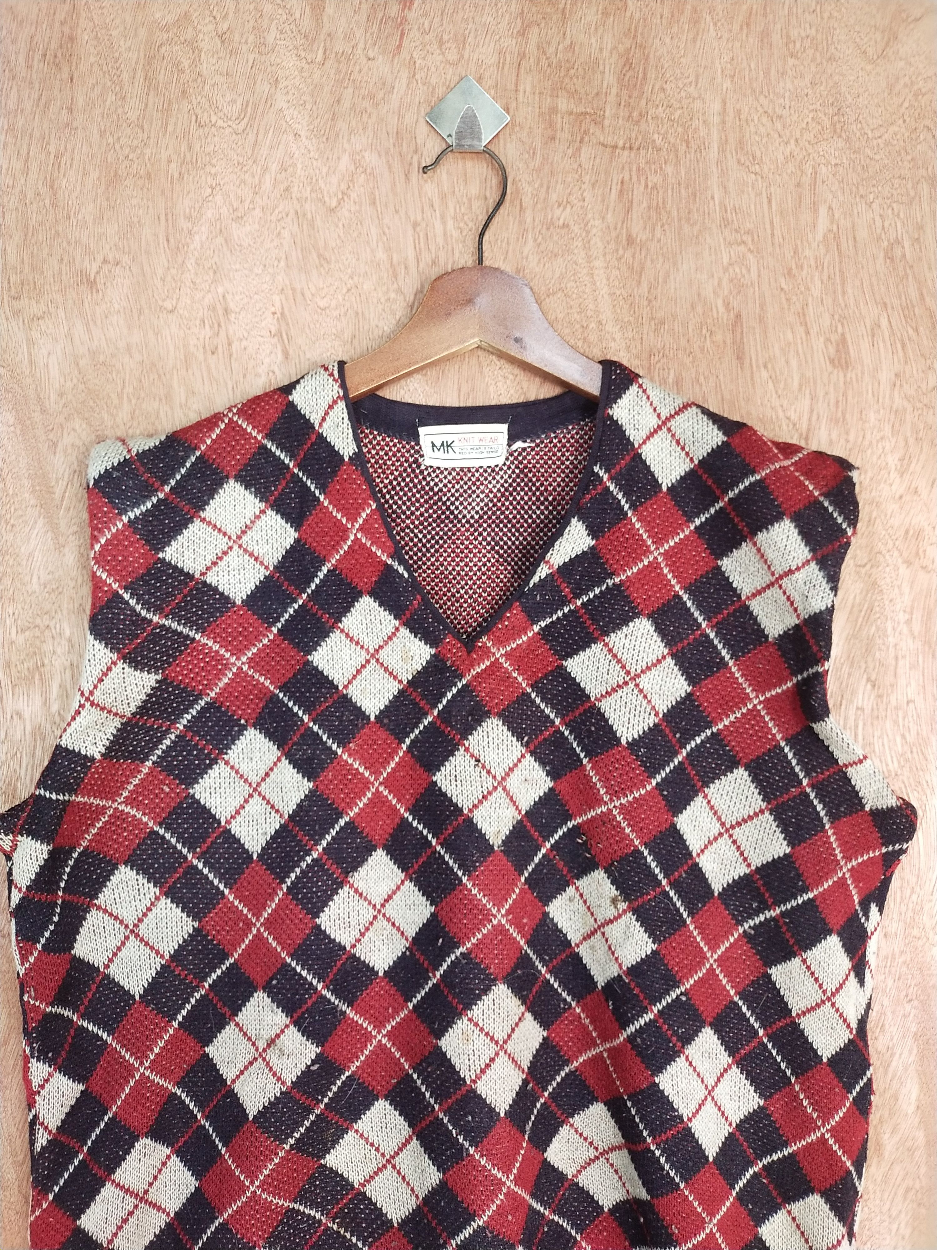 Vintage MK Knitwear checkered sleeveless vest knitwear #S089 Size US M / EU 48-50 / 2 - 2 Thumbnail