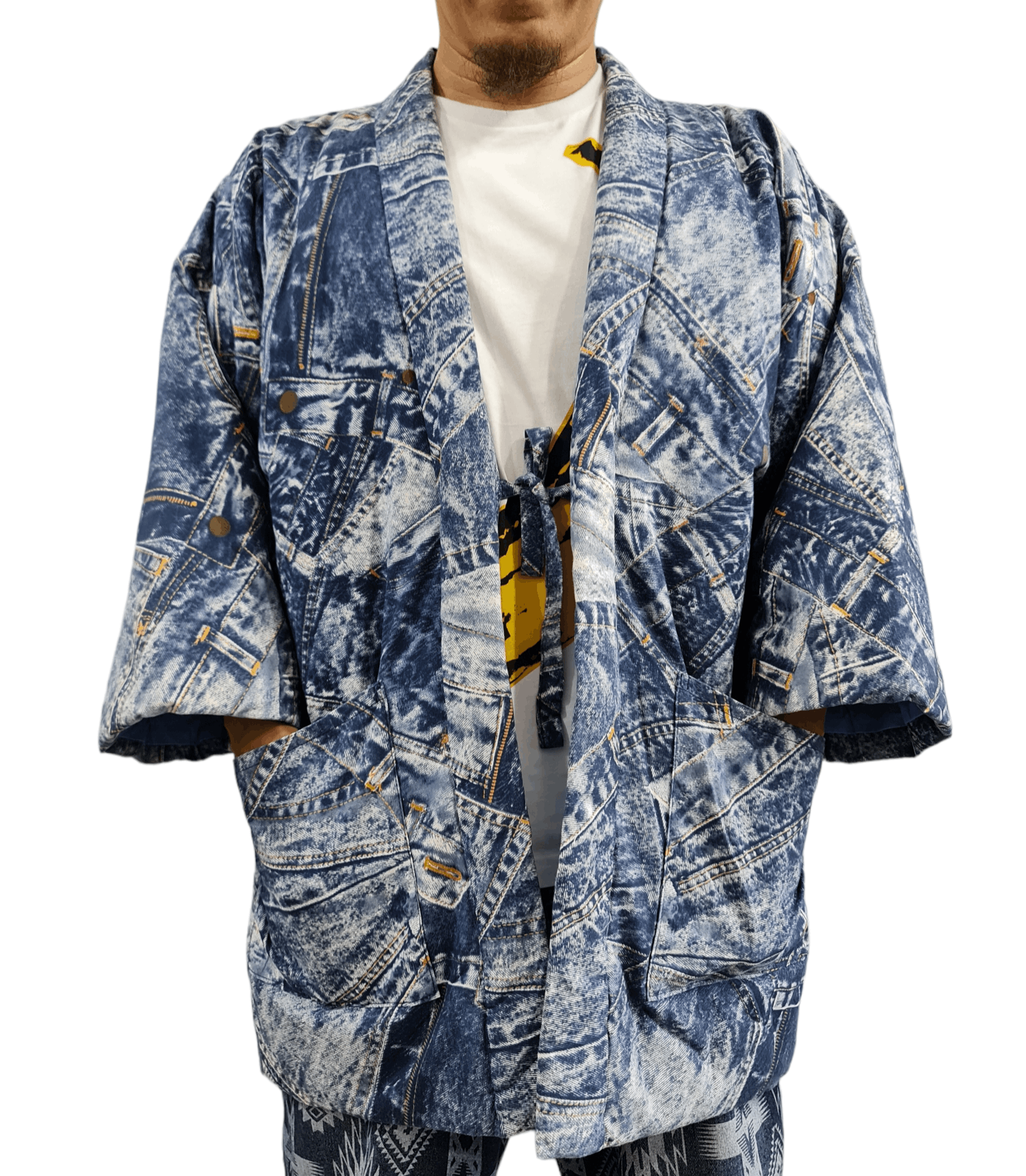 Vintage Hang Ten Kimono Jacket Cardigan Overprint Design