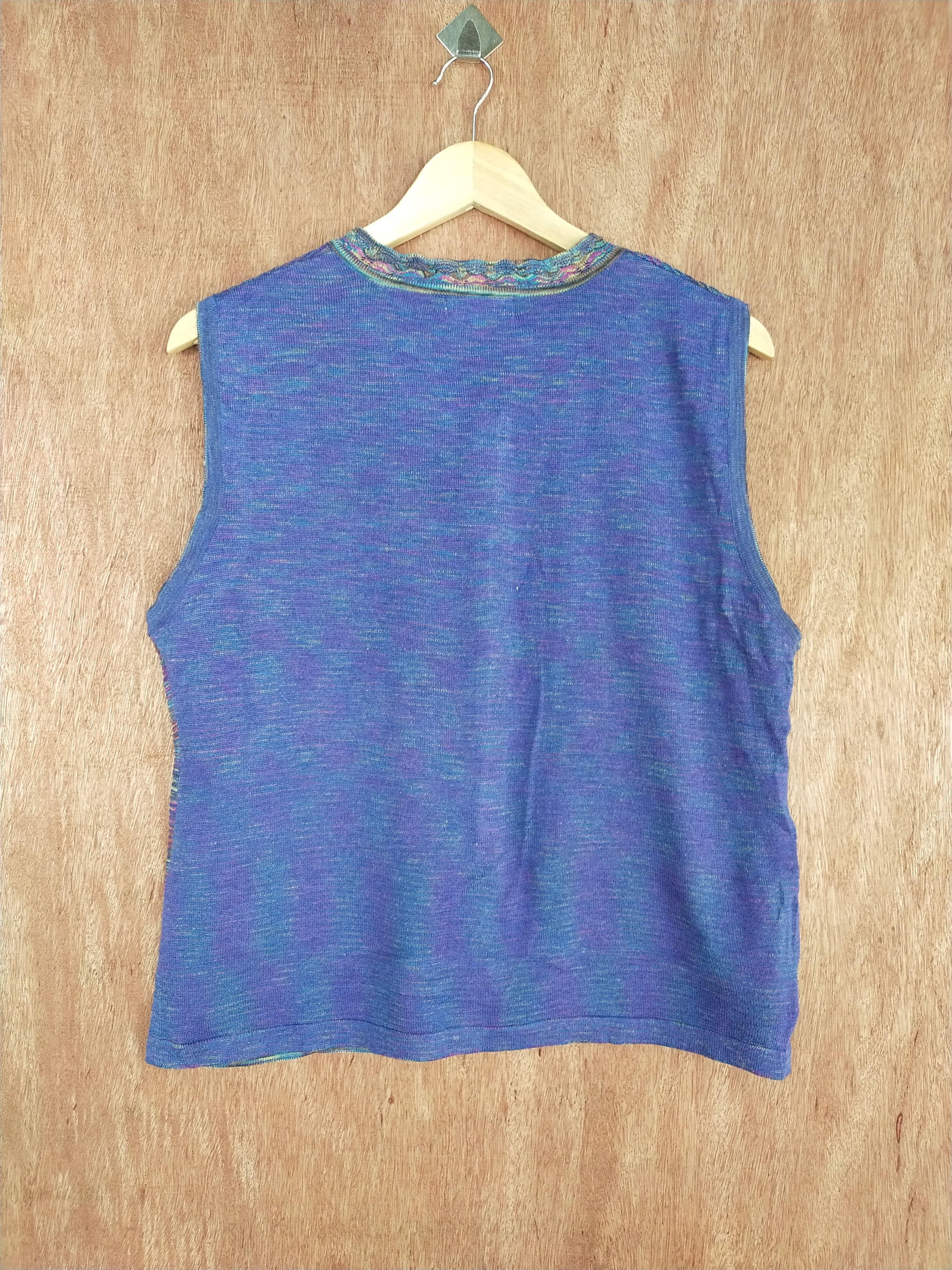 Vintage Financier blue colourful sleeveless cardigan knitwear #S098 Size US L / EU 52-54 / 3 - 8 Thumbnail