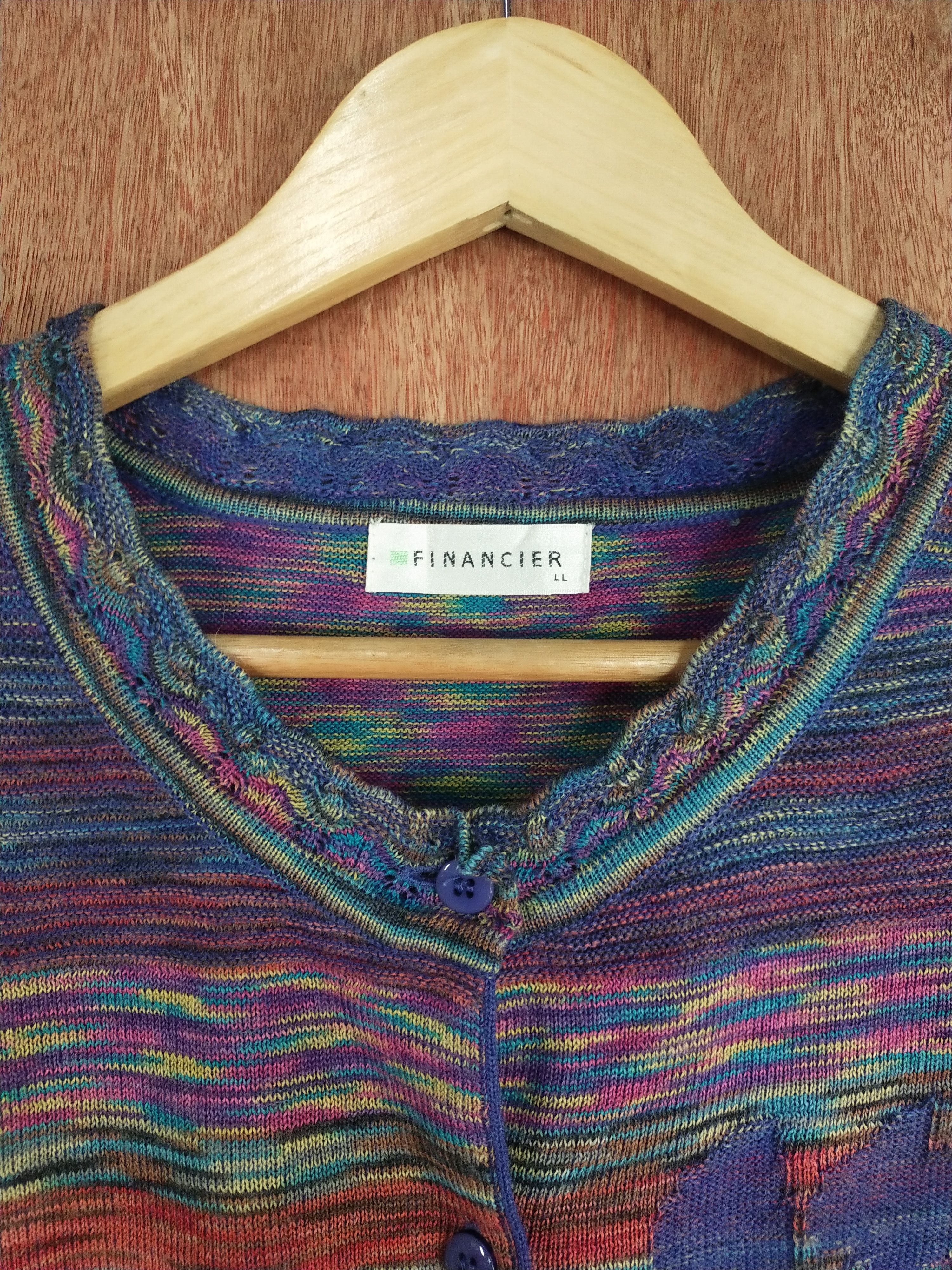 Vintage Financier blue colourful sleeveless cardigan knitwear #S098 Size US L / EU 52-54 / 3 - 6 Thumbnail