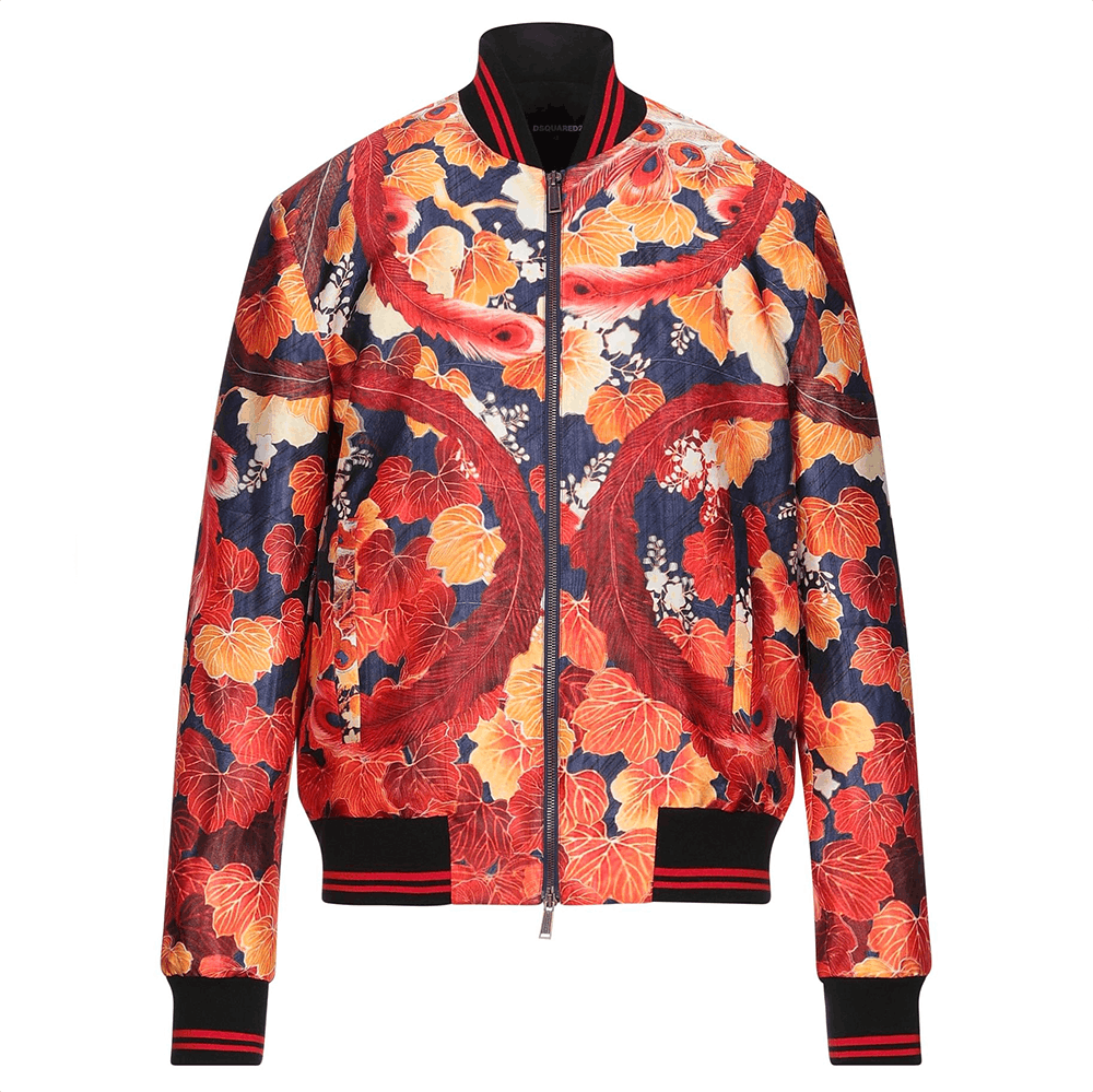 image of Dsquared2 Silk Bomber Jacket Peacock Print Multi-Layered, Men's (Size Medium)