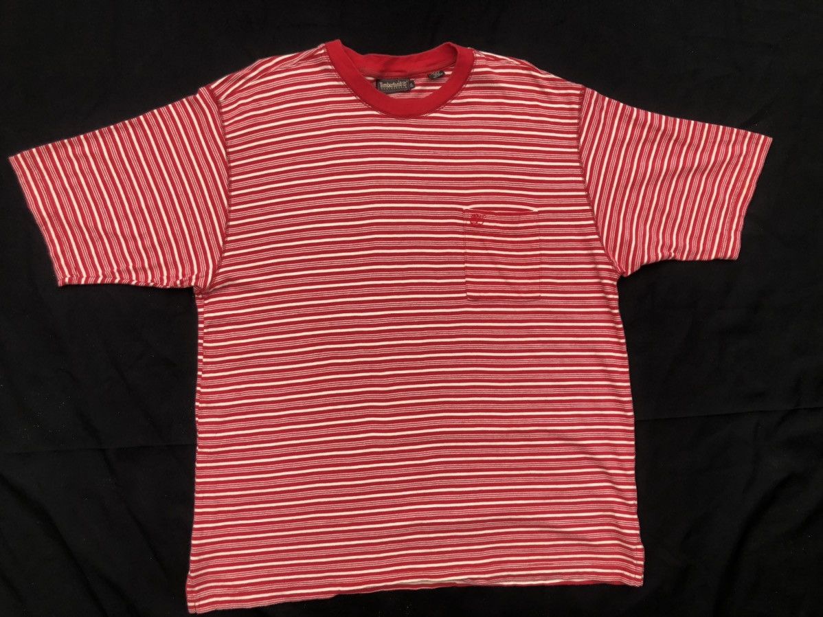Timberland Vintage 90s Timberland Red Striped t shirt Size US XL / EU 56 / 4 - 1 Thumbnail