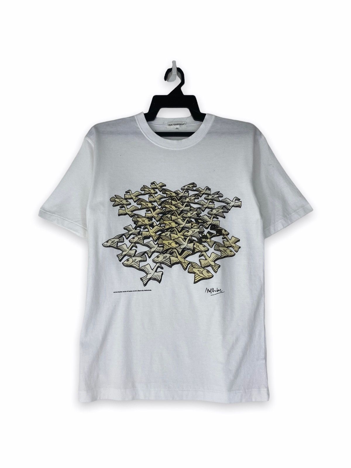 image of Art x Vintage Mc Esher Flying Fish in White, Men's (Size Medium)