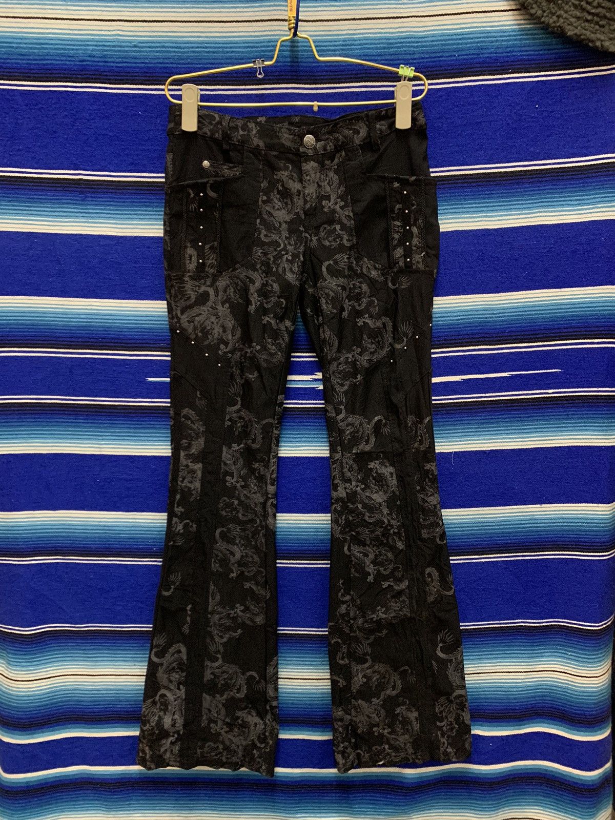 Japanese Brand Graill🔥Punk Rave Gothic Flare Pants Fullprint Dragon Size 29" - 1 Thumbnail