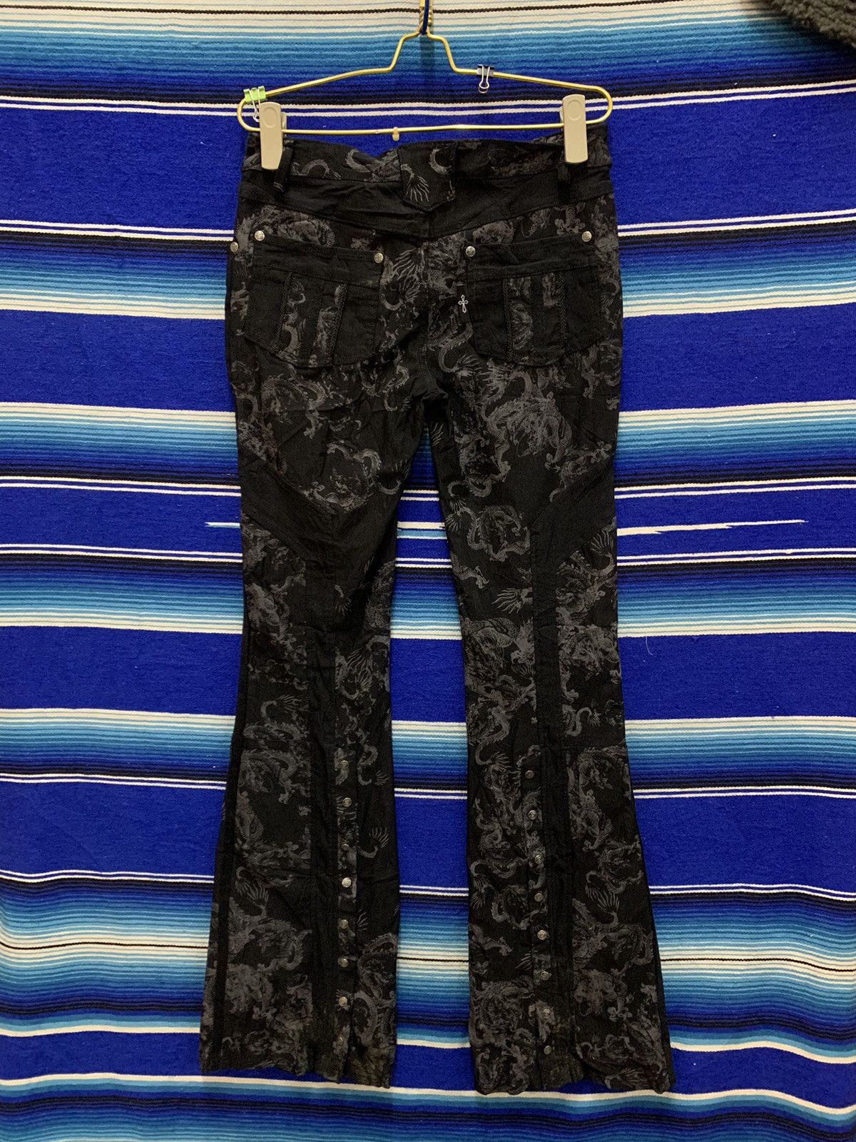 Japanese Brand Graill🔥Punk Rave Gothic Flare Pants Fullprint Dragon Size 29" - 8 Thumbnail