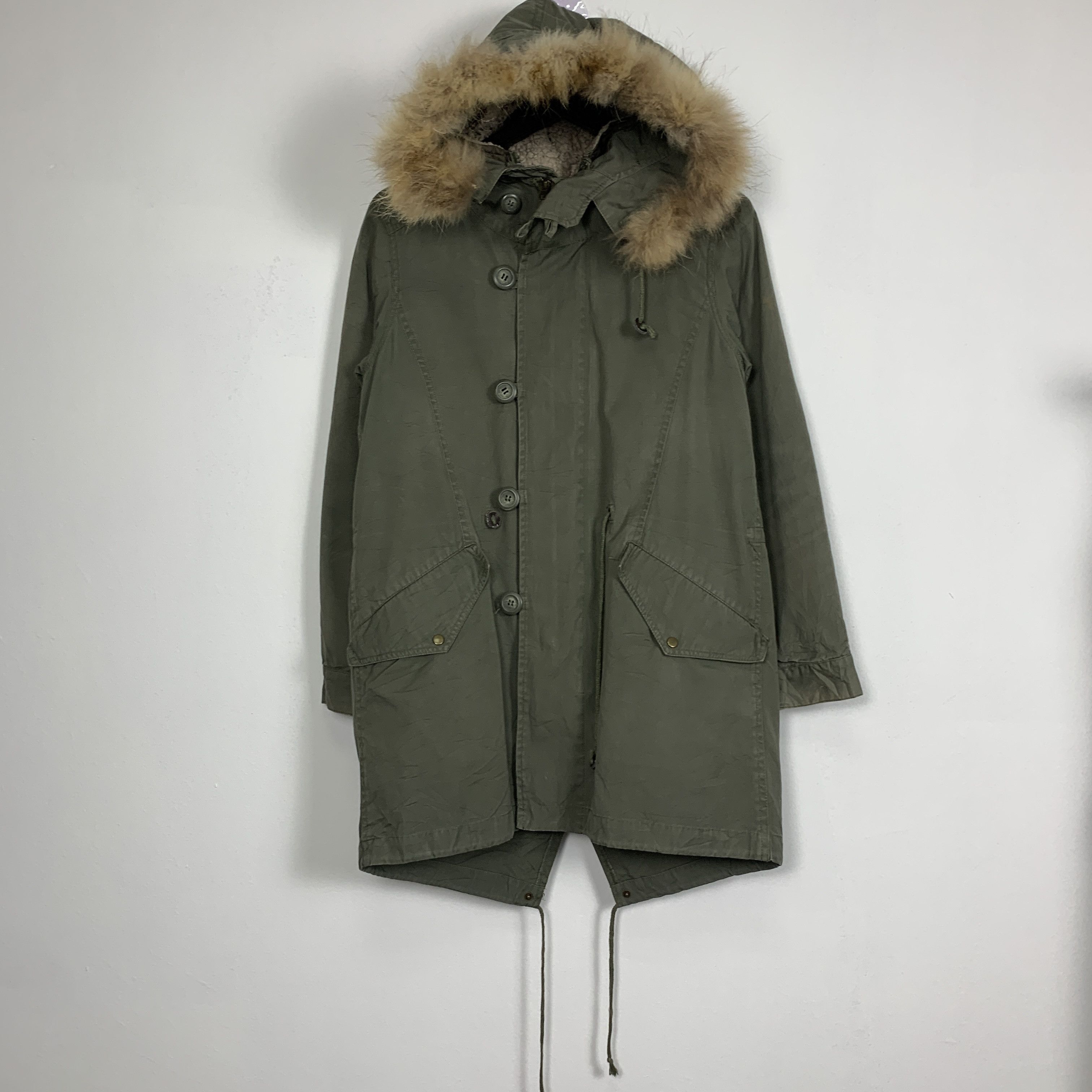 image of Military x Vintage Continuer De Nice Claup Cotton Sherpa Lining Parkas in Miltary Green (Size Large