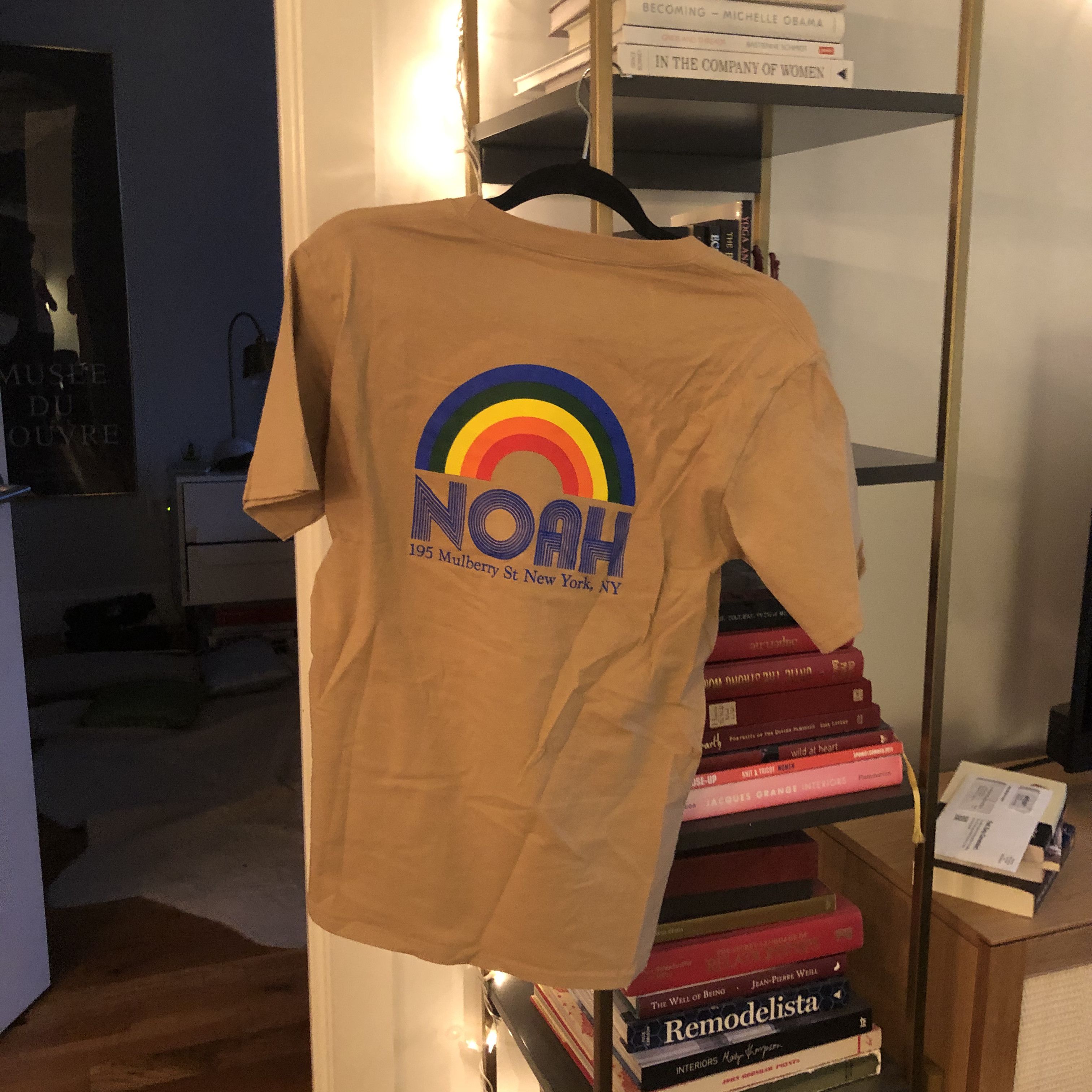 image of Noah Rainbow Logo Tee in Beige, Men's (Size Small)