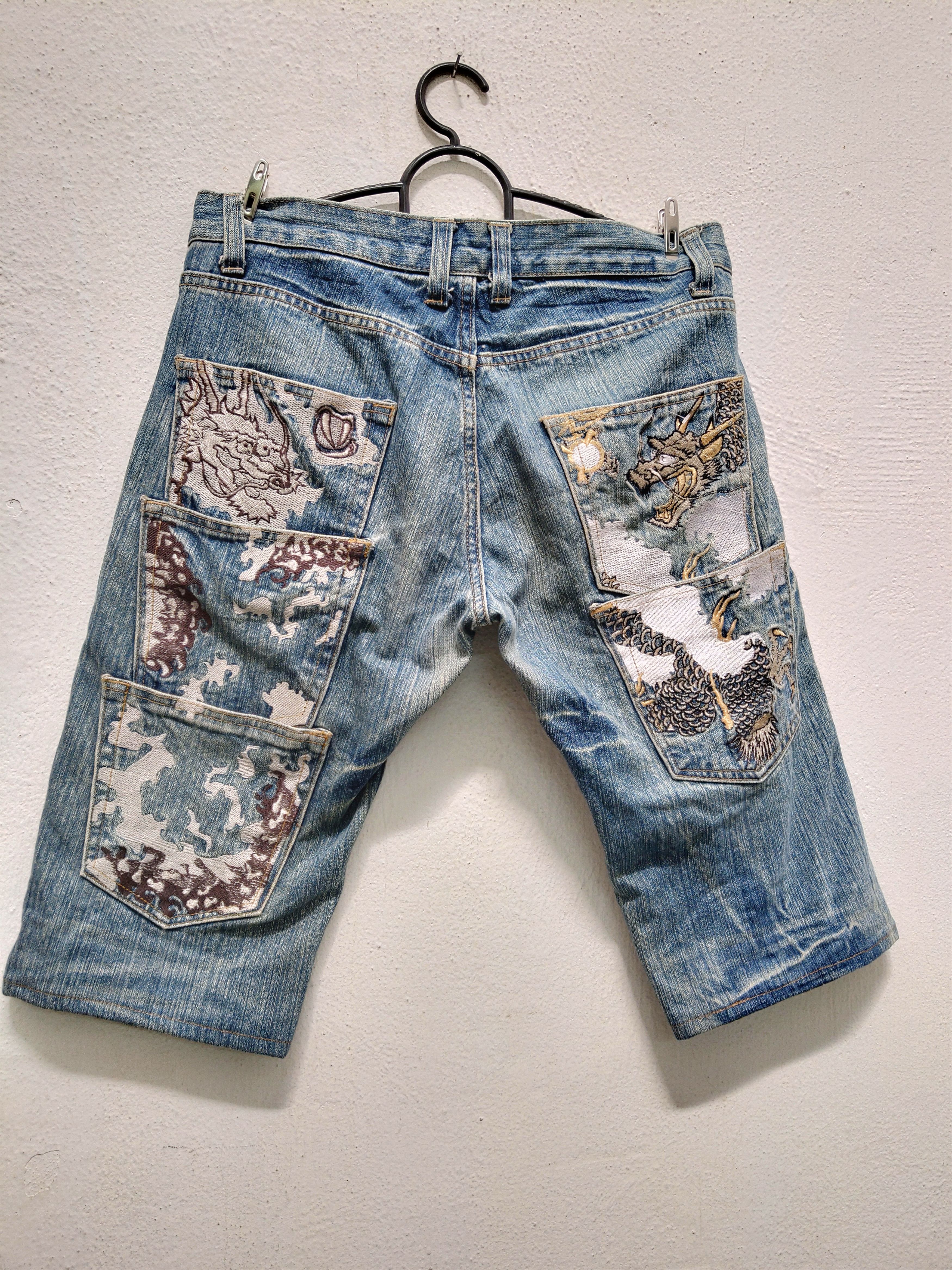 Vintage Japanese Embroidery Multi Pockets Shorts