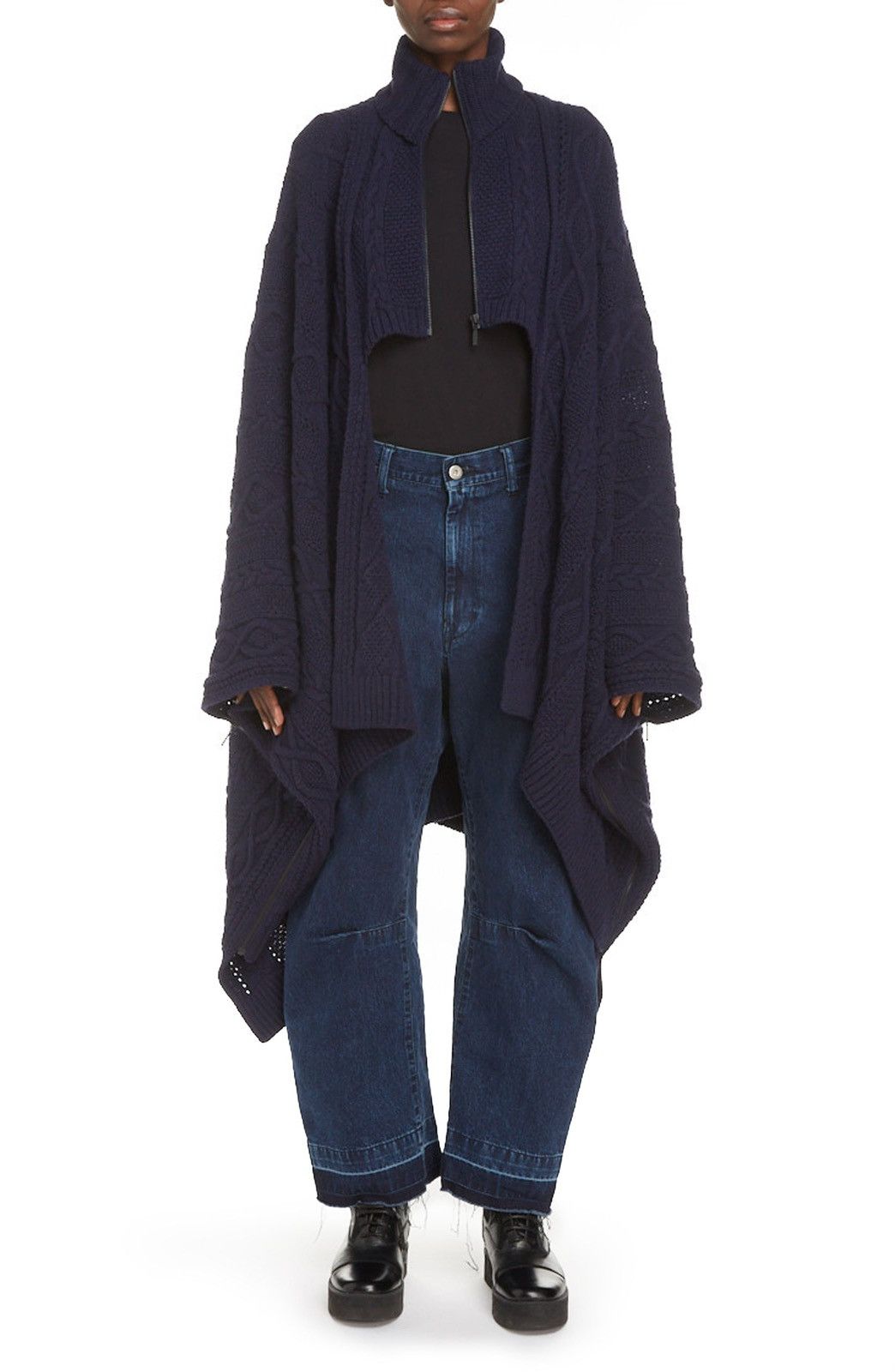 ジャケット・アウター Limi Feu Yohji Yamamoto Knit Poncho Coat WOOL GABARDINE ELBOW PATCH SHORT JACKET(S Black): LIMI feu
