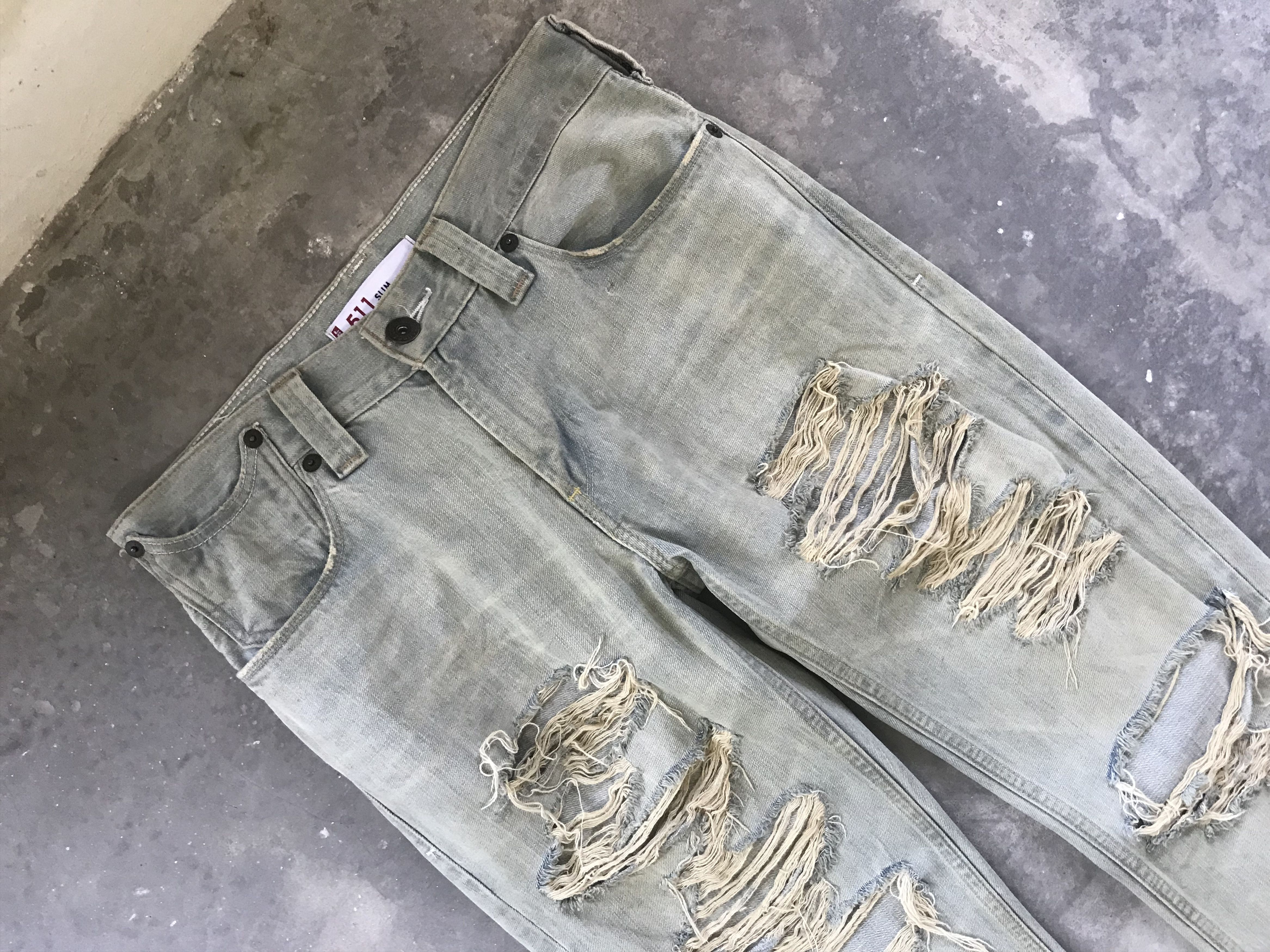 Levi's VLEV1 - Levis 511 Skinny Fit Heavy Distressed Denim Size US 32 / EU 48 - 2 Thumbnail