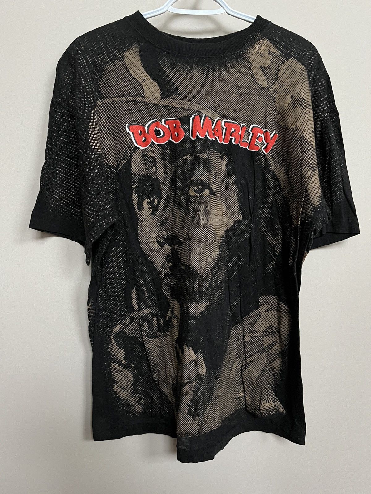 image of Band Tees x Bob Marley Vintage 90's Bob Marley Rastaman Vibrations Aop Mosquitohead in Black (Size 