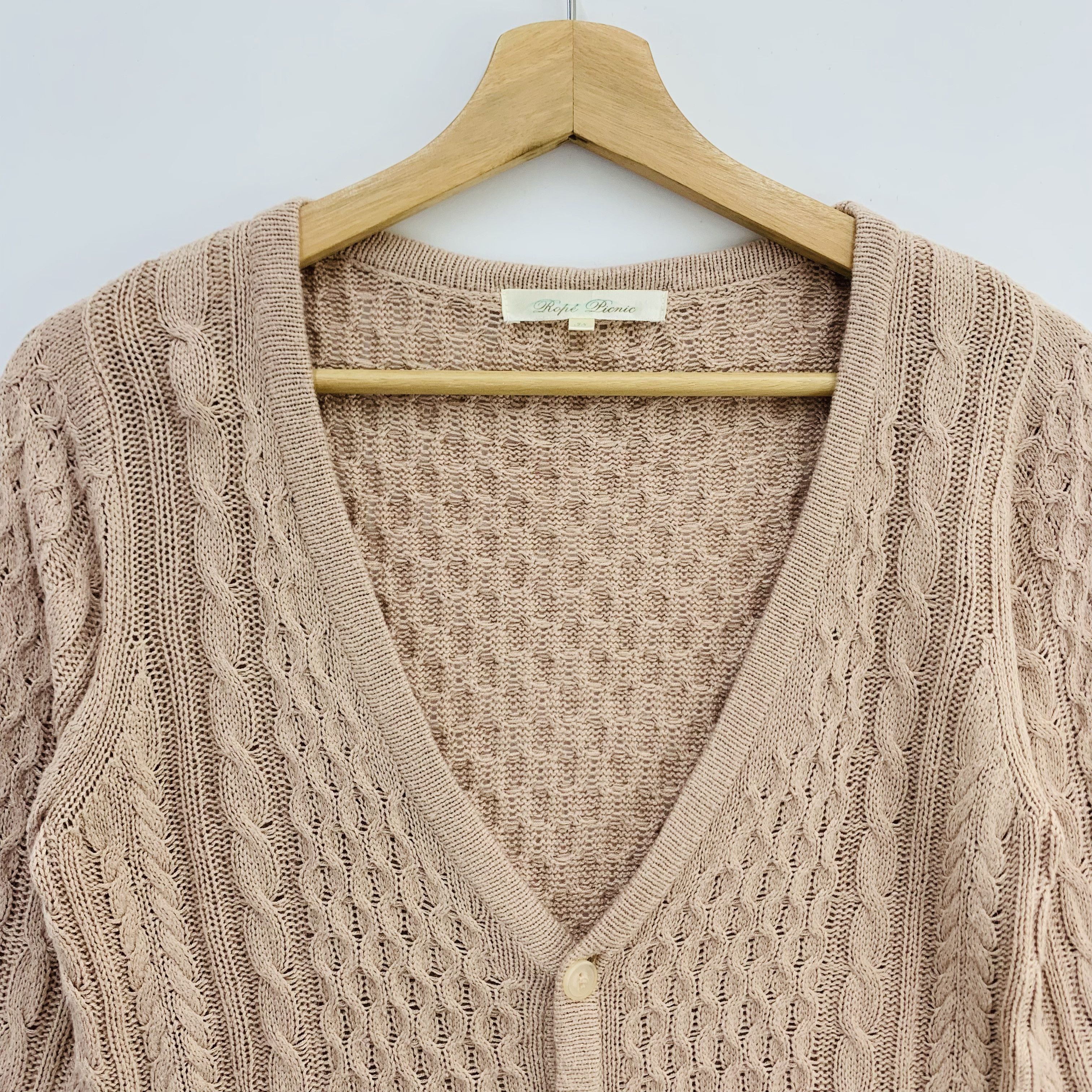 Japanese Brand Rope Picnic Wool Blend Cable Knit Cardigan Sweater Size ONE SIZE - 2 Thumbnail
