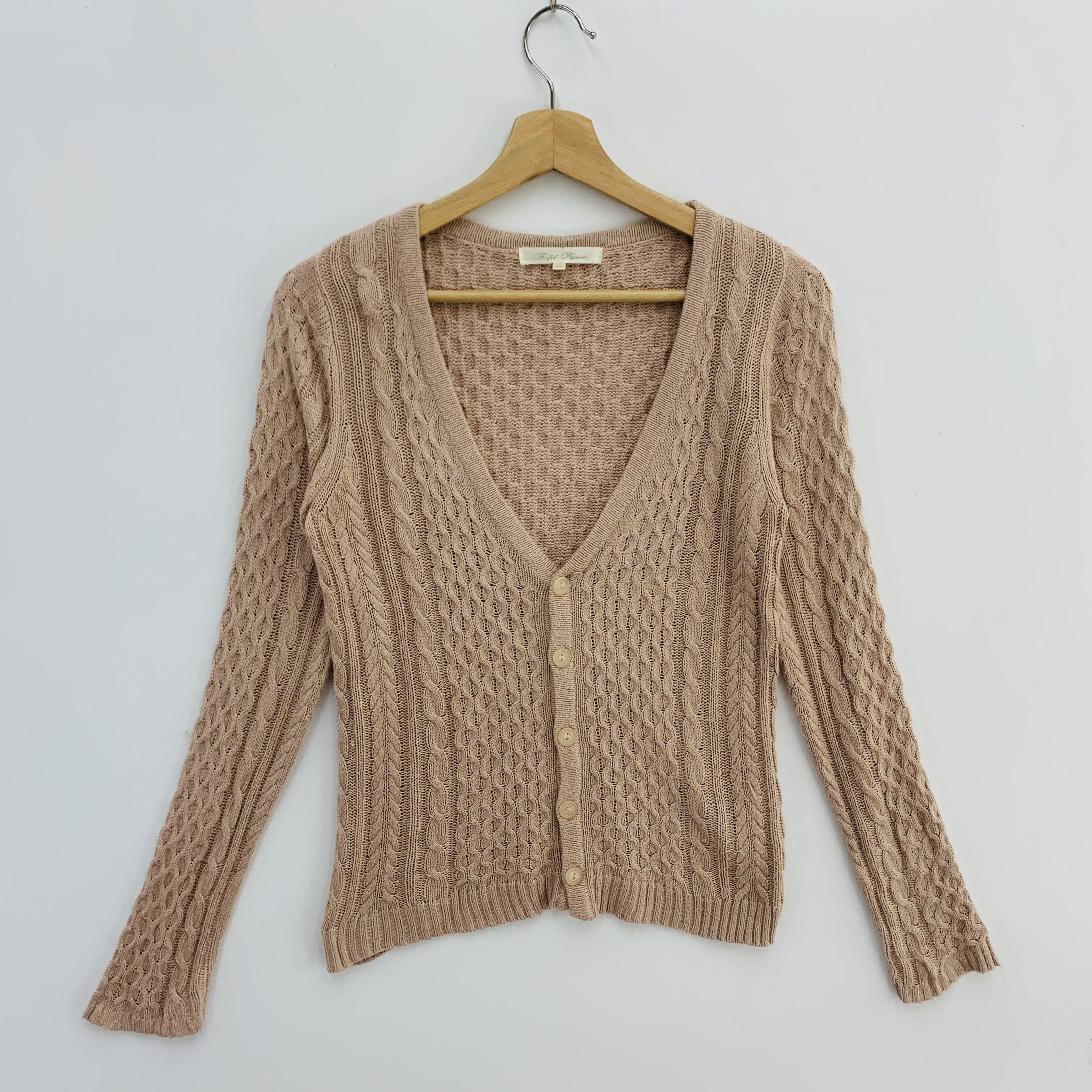 Japanese Brand Rope Picnic Wool Blend Cable Knit Cardigan Sweater Size ONE SIZE - 1 Thumbnail