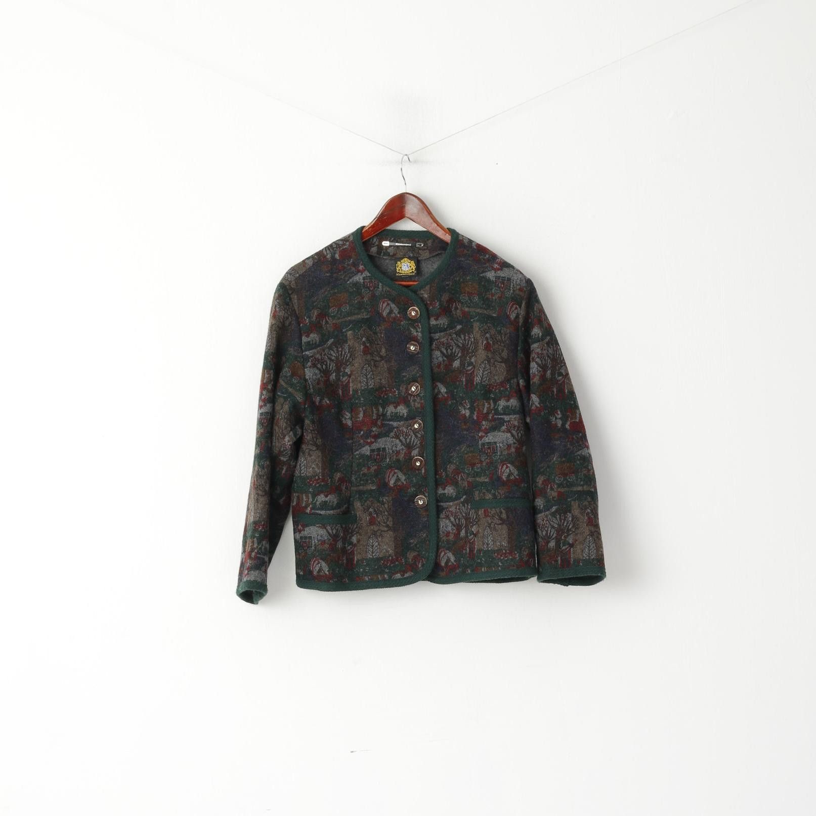 Vintage Hammershmid Women M Cardigan Green Pure Wool Folk 9254 Size M / US 6-8 / IT 42-44 - 1 Thumbnail