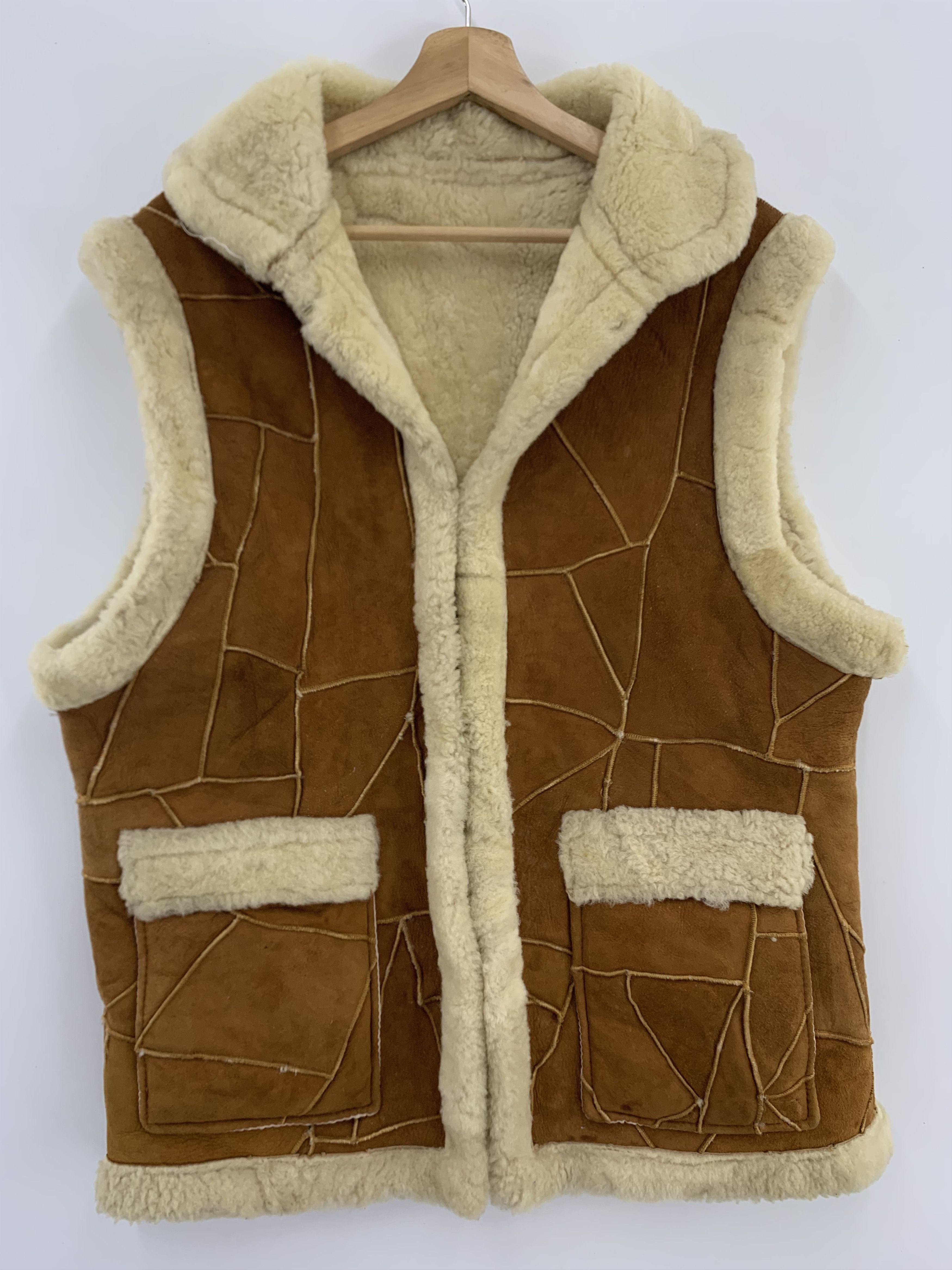 Vintage Sherpa Leather Jacket Sleeveless Size US M / EU 48-50 / 2 - 2 Thumbnail