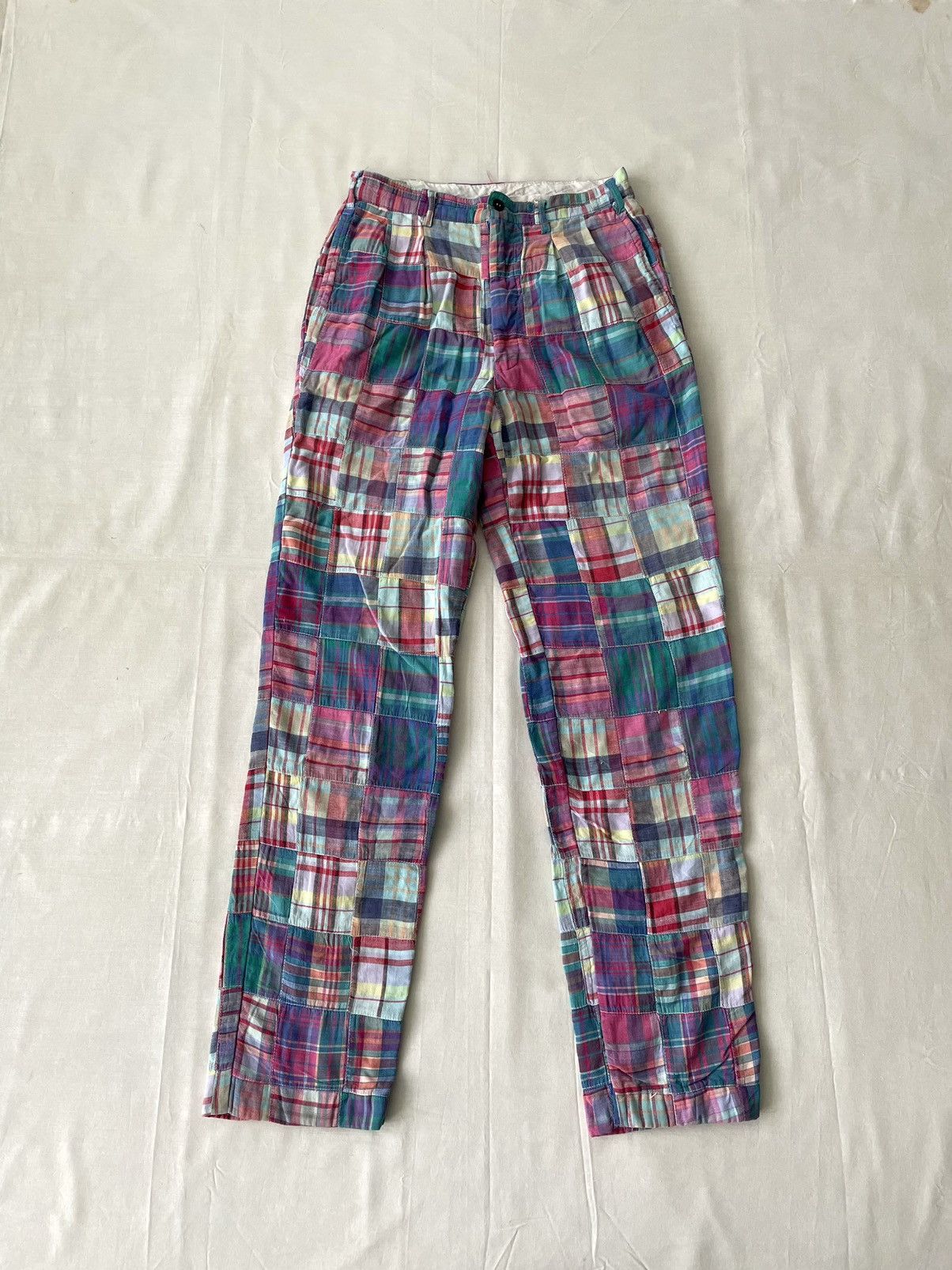Beams Plus Vintage Beams Japan Patchwork Madras Plaid Pants Size US 26 / EU 42 - 1 Thumbnail