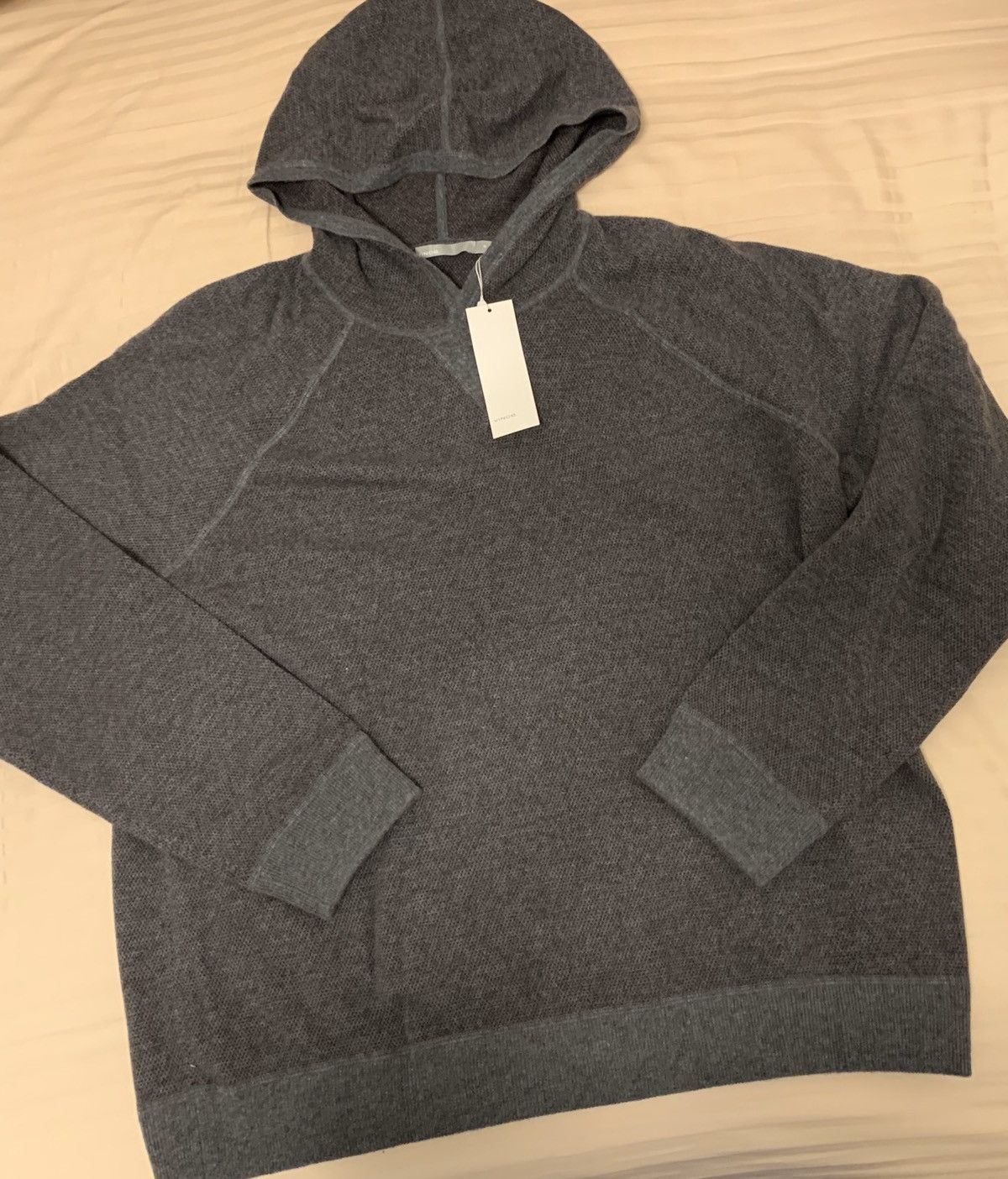 image of Vince Cashmere/wool Blend Hoodie in Black/Grey, Men's (Size XL)