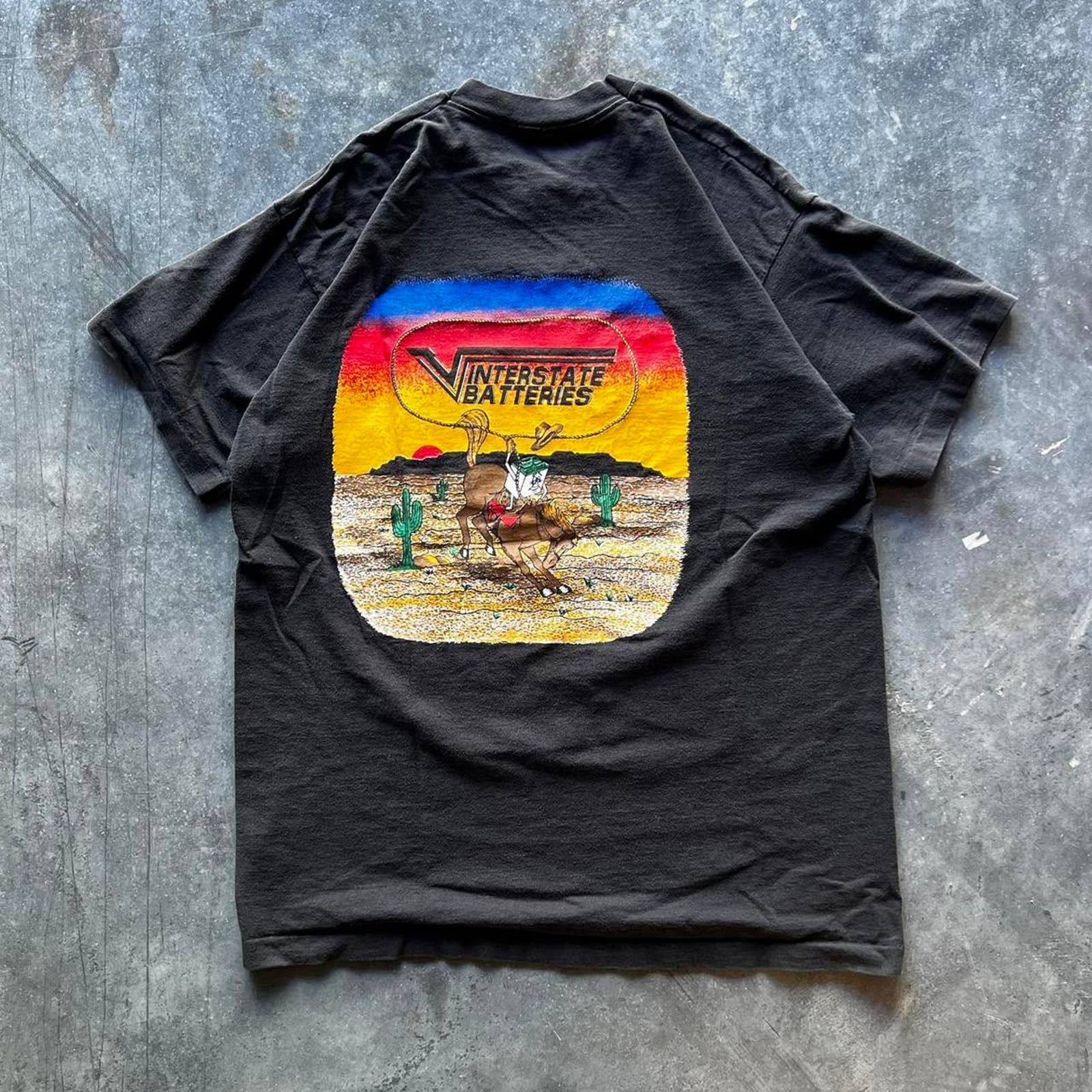 Fruit Of The Loom × Vintage Vintage Cowboy Interstate Batteries Promo Shirt Size US XL / EU 56 / 4 - 1 Thumbnail