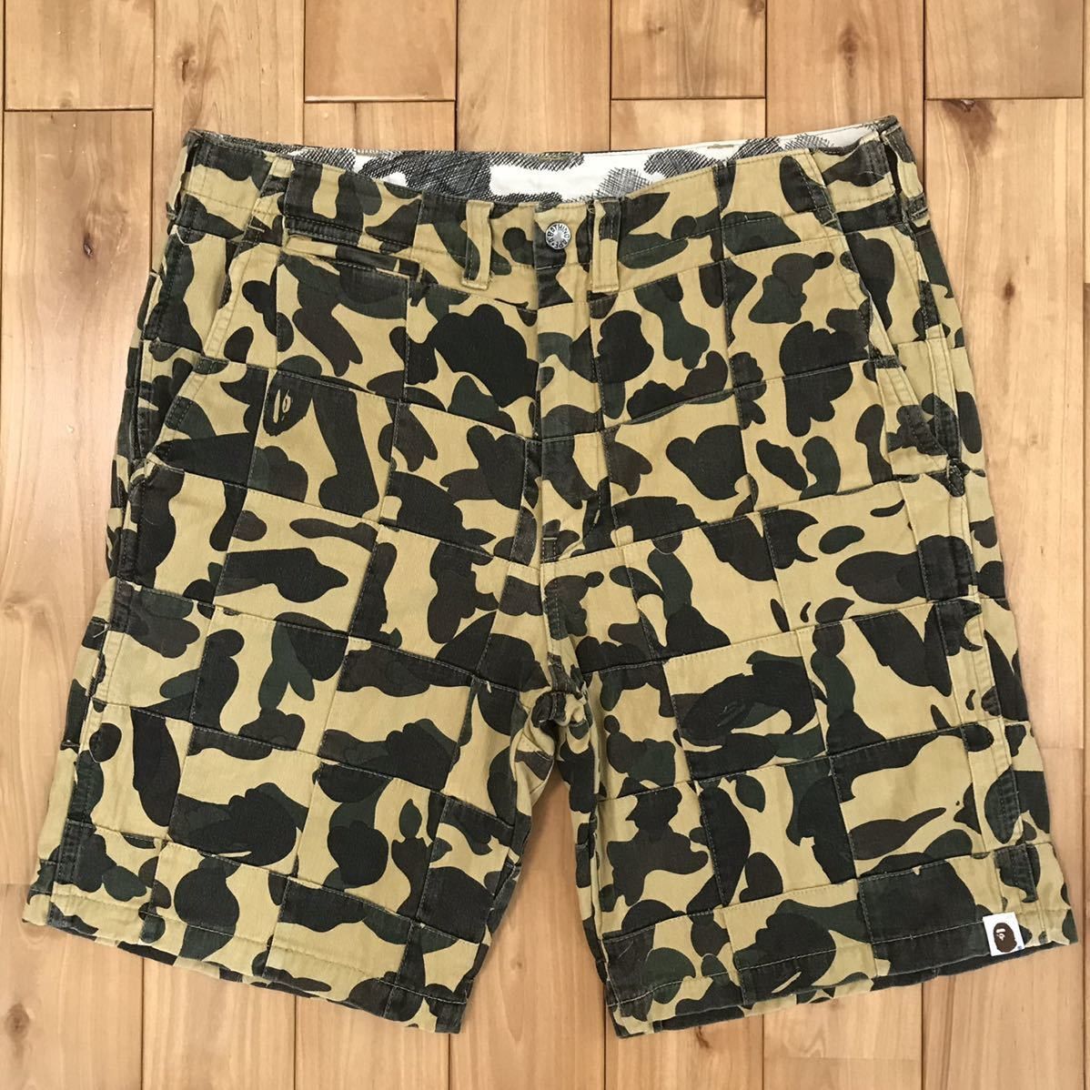 BAPE Patchwork 1st camo yellow shorts a bathing ape ★size S