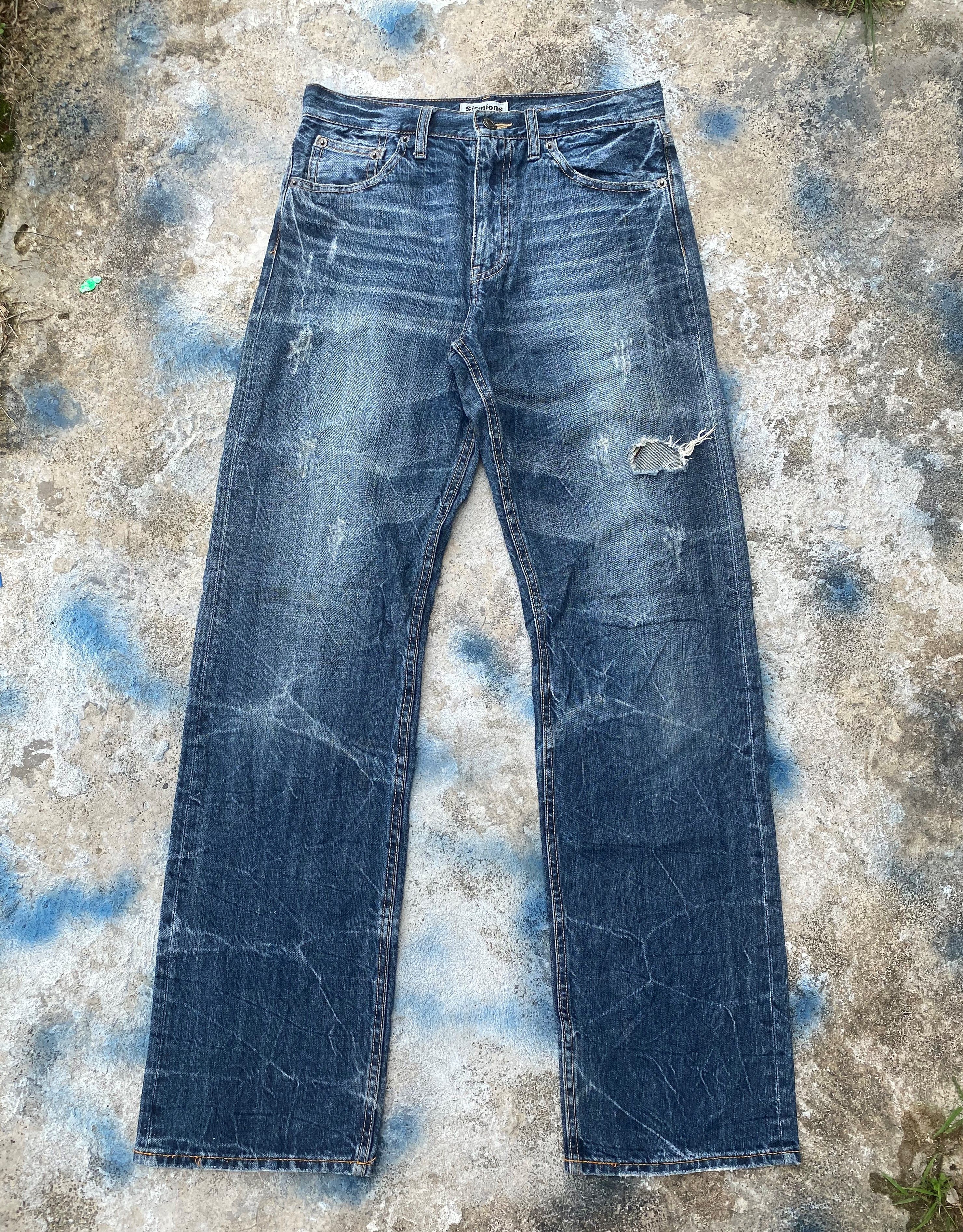 Japanese Brand RARE🔥Skull Pants Light Wash Whiskers Distressed Denim Size US 29 - 2 Thumbnail