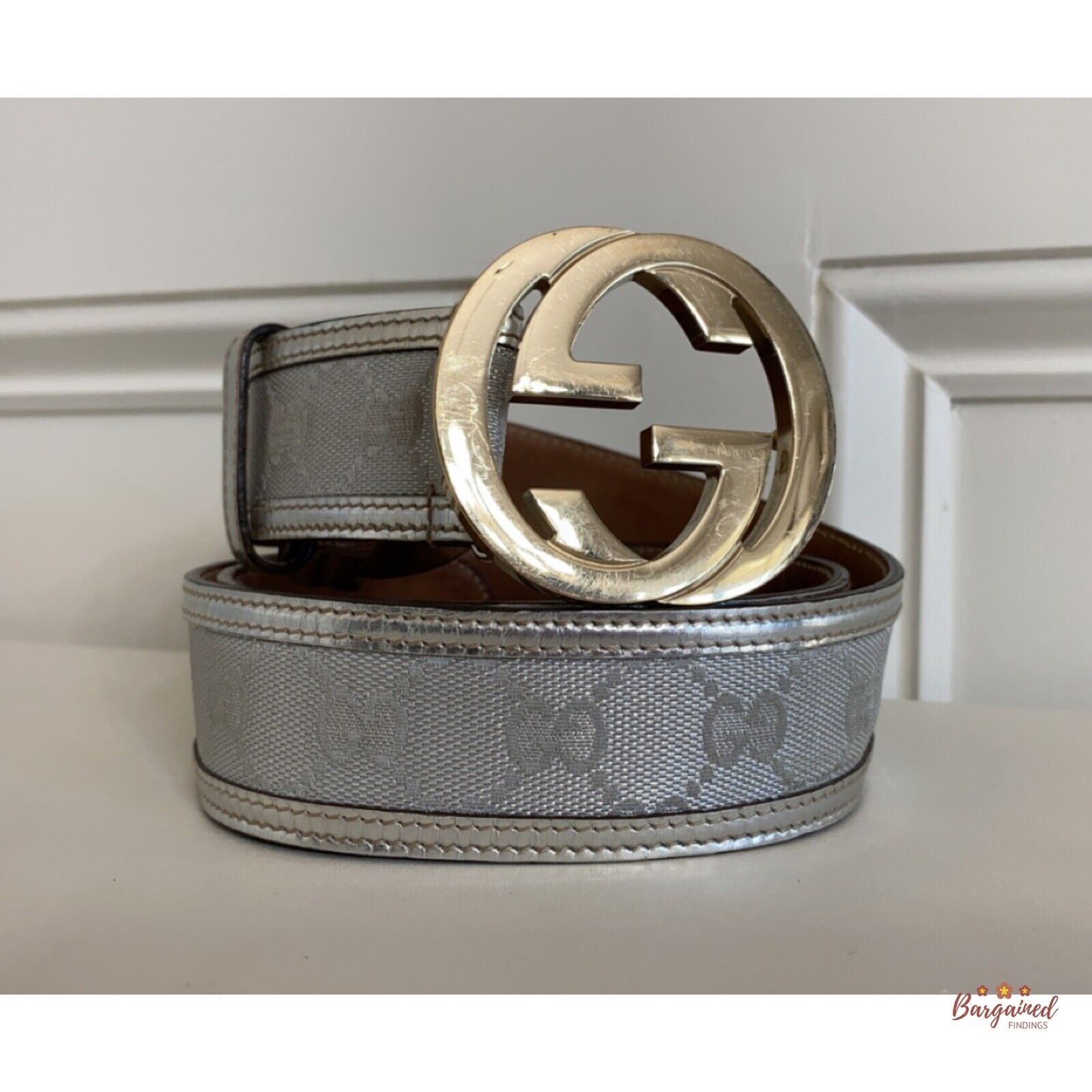 Gg Marmont Gucci Belt Women Silver Auth Gucci Silver Monogram