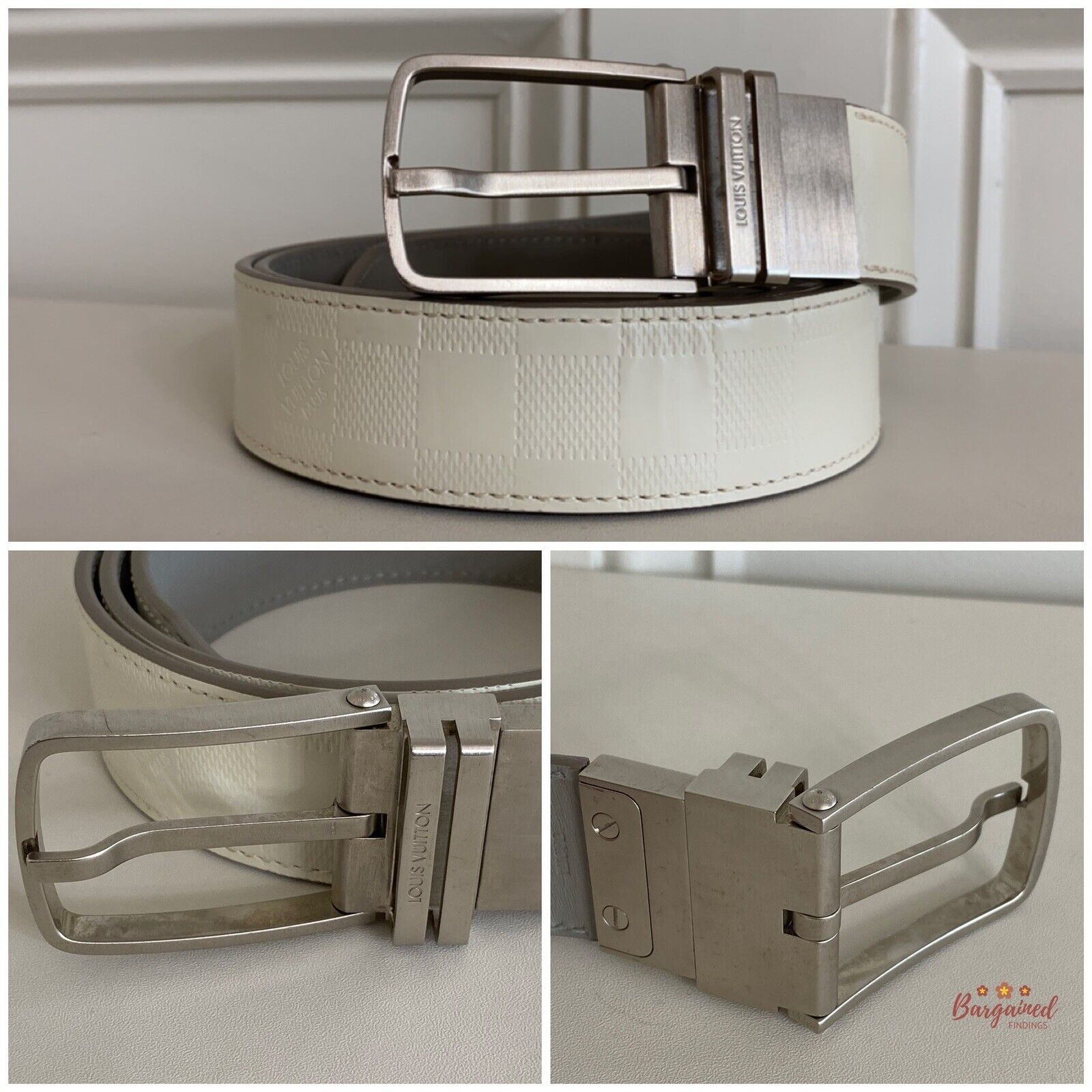 Louis Vuitton Louis Vuitton White Damier Infini Leather Reversible Belt Size 36 - 3 Thumbnail