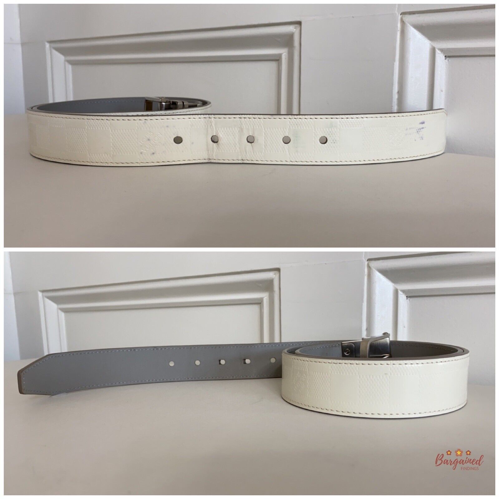 Louis Vuitton Louis Vuitton White Damier Infini Leather Reversible Belt Size 36 - 12 Thumbnail