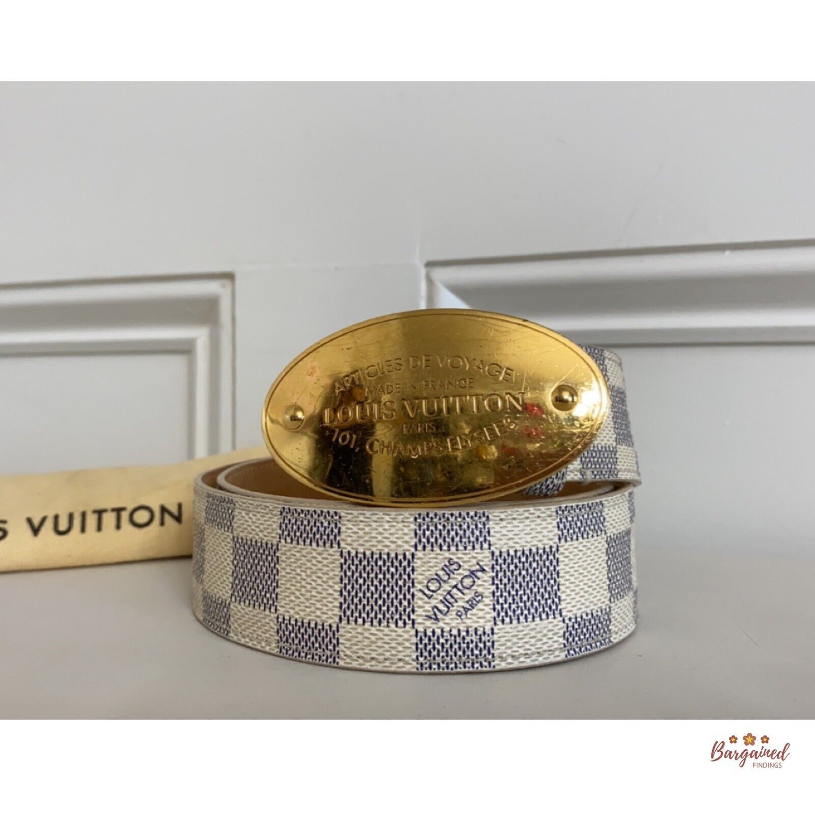 Louis Vuitton Louis Vuitton Damier Azur Canvas Leather Voyage Belt Size ONE SIZE - 1 Thumbnail